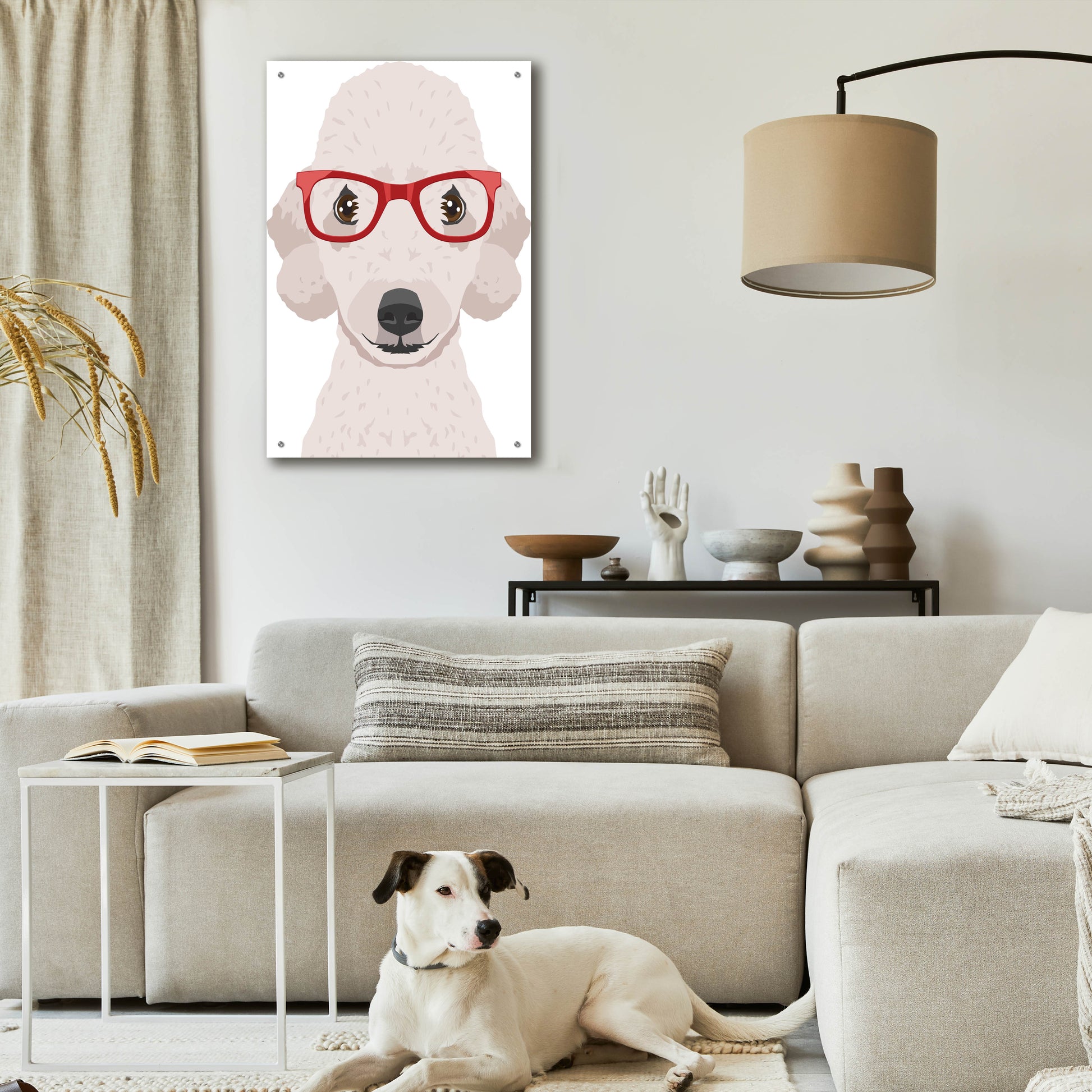 Epic Art 'Bedlington Terrier Wearing Hipster Glasses' by Furbaby Affiliates, Acrylic Glass Wall Art,24x36