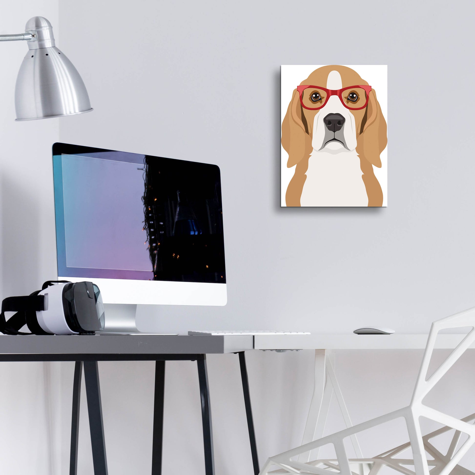 Epic Art 'Beagle Wearing Hipster Glasses' by Furbaby Affiliates, Acrylic Glass Wall Art,12x16