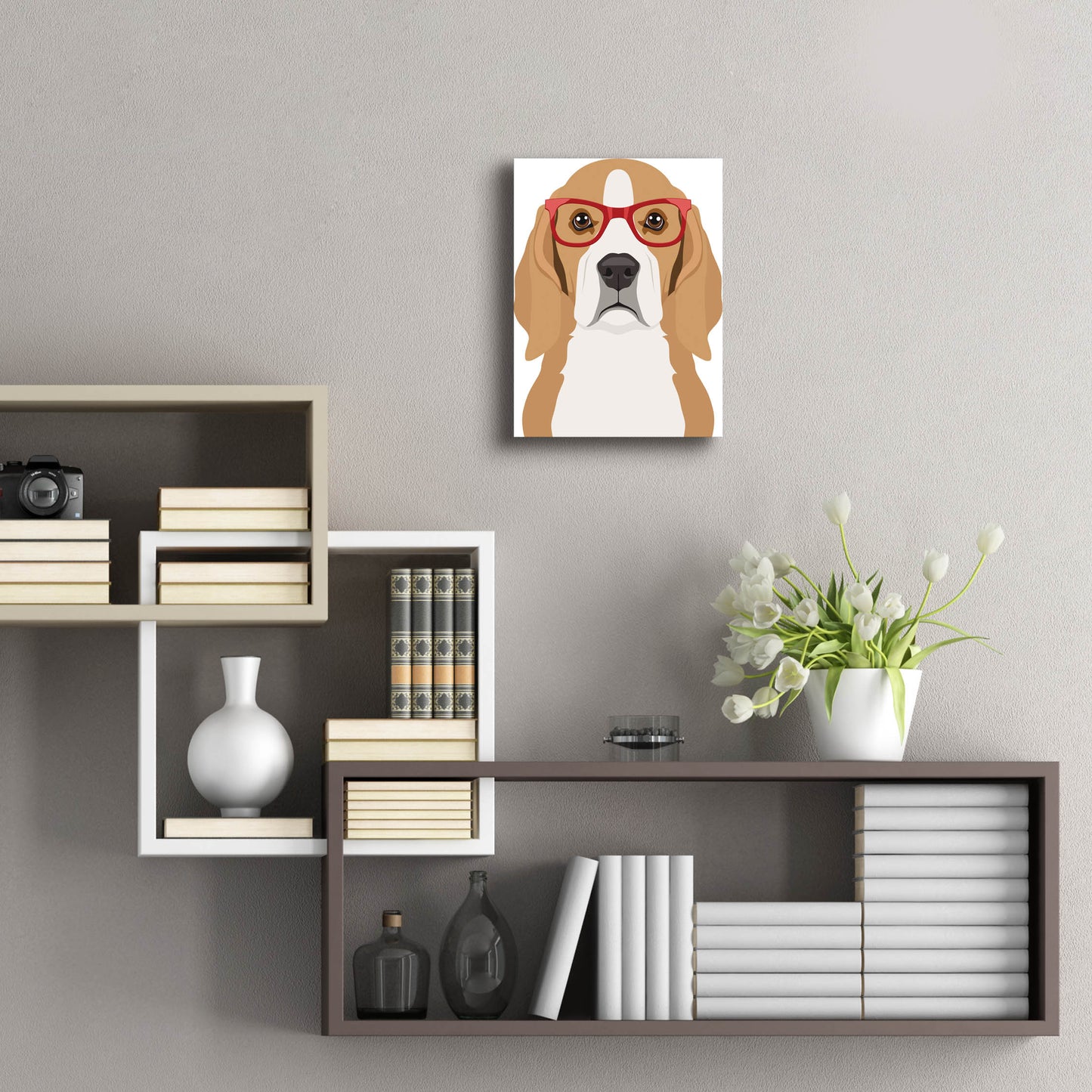 Epic Art 'Beagle Wearing Hipster Glasses' by Furbaby Affiliates, Acrylic Glass Wall Art,12x16