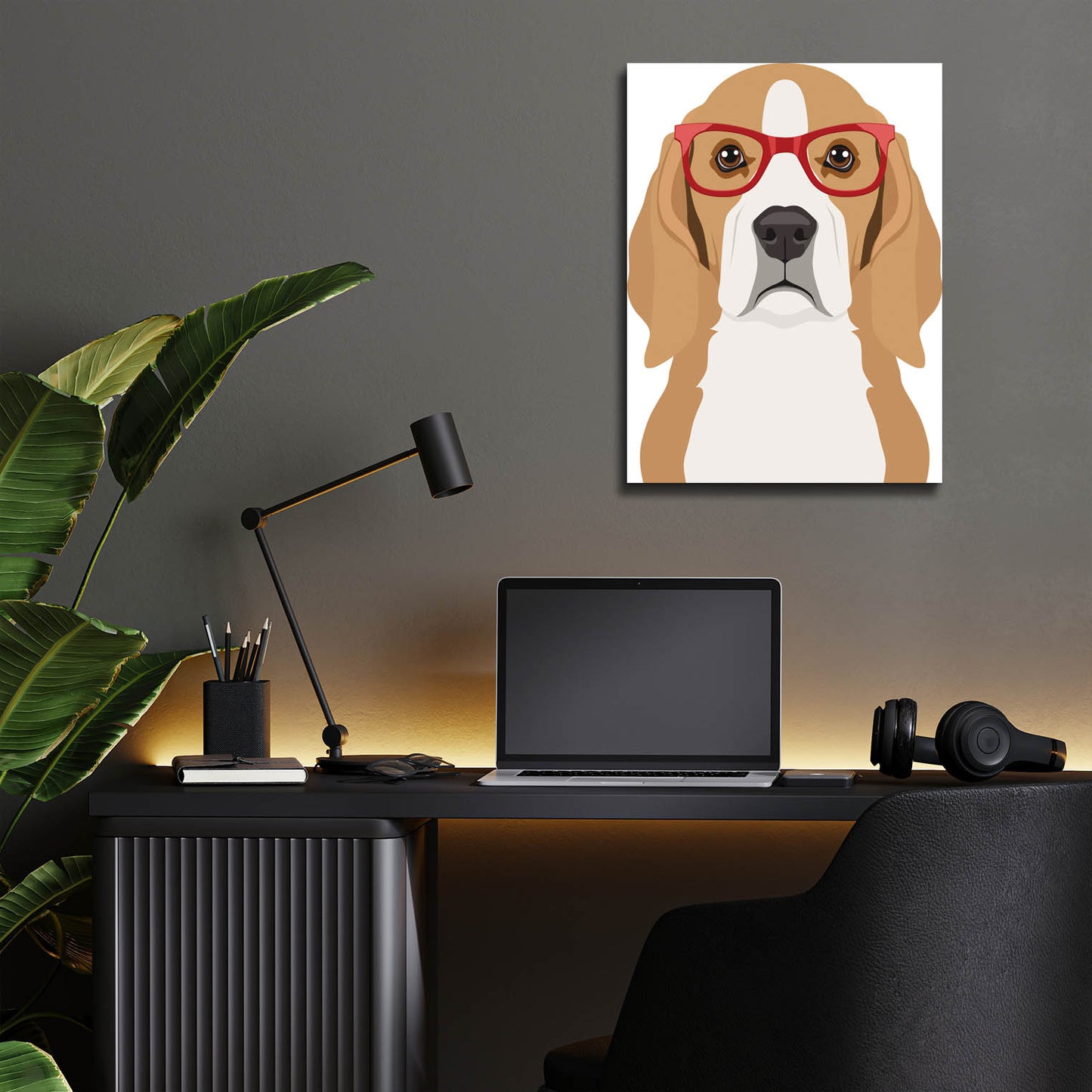 Epic Art 'Beagle Wearing Hipster Glasses' by Furbaby Affiliates, Acrylic Glass Wall Art,12x16