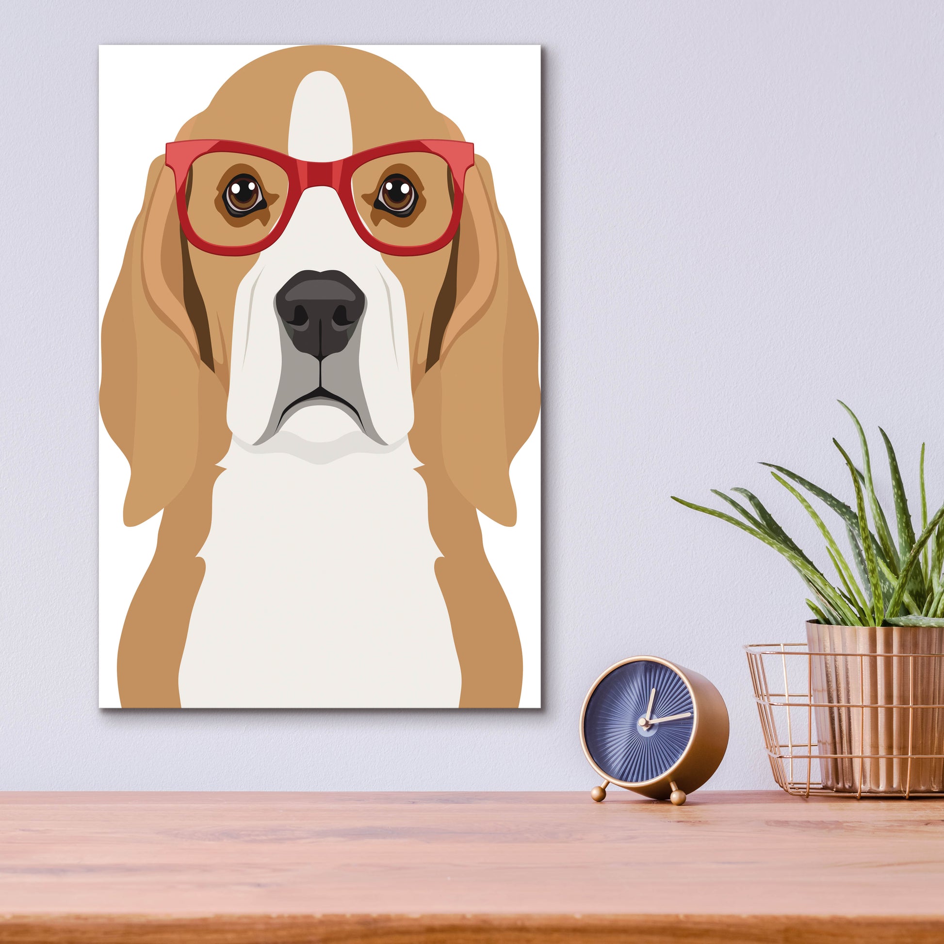 Epic Art 'Beagle Wearing Hipster Glasses' by Furbaby Affiliates, Acrylic Glass Wall Art,12x16