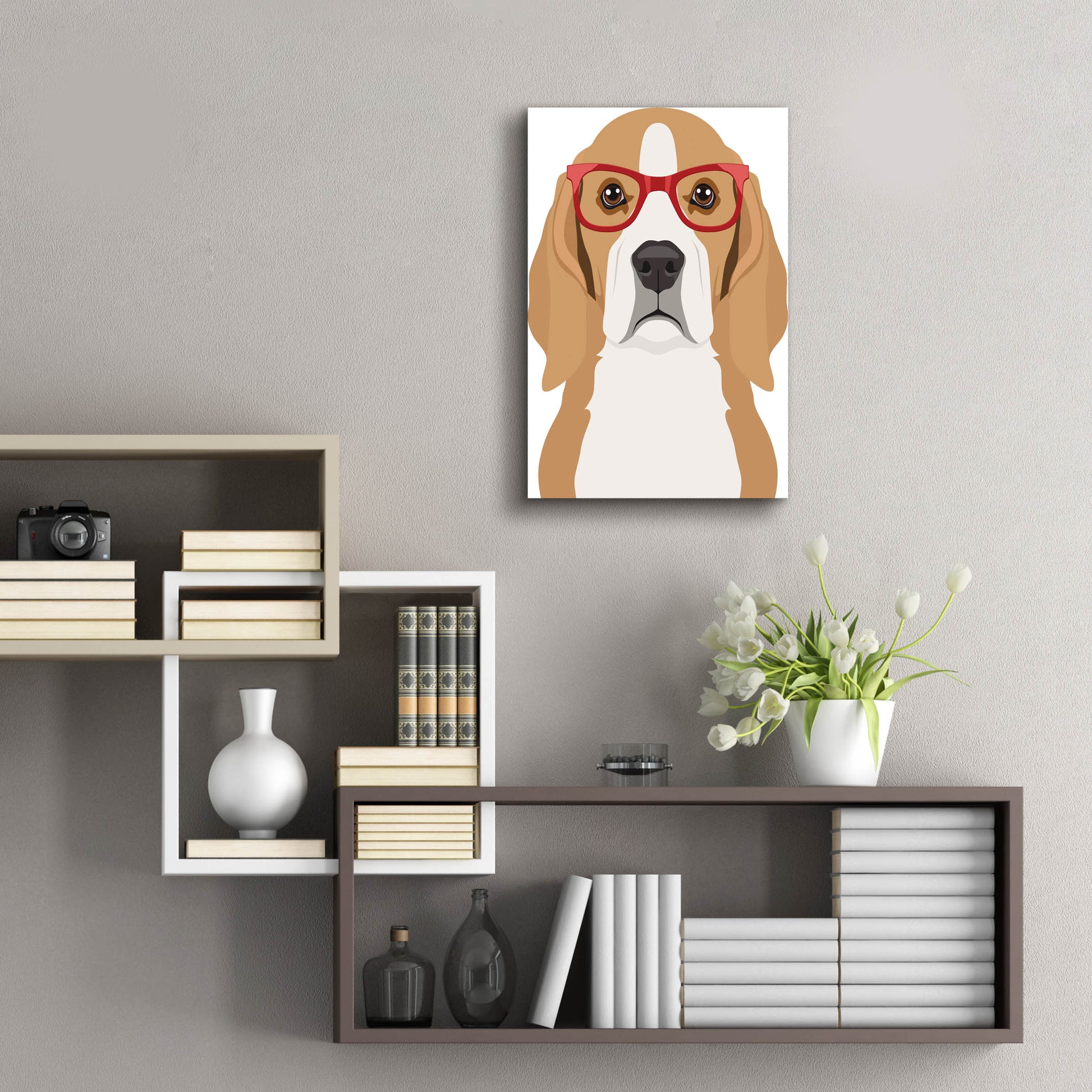 Epic Art 'Beagle Wearing Hipster Glasses' by Furbaby Affiliates, Acrylic Glass Wall Art,16x24