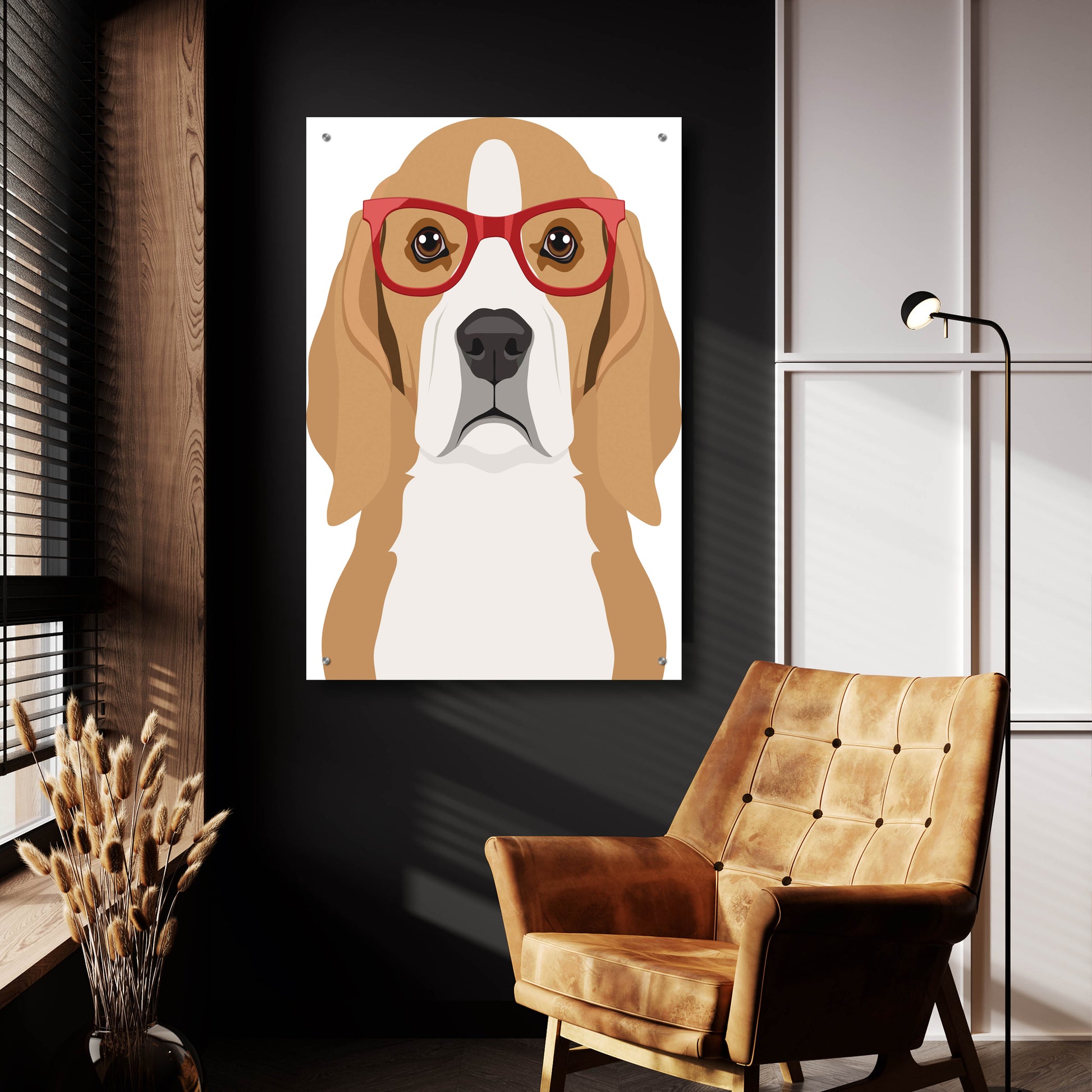 Epic Art 'Beagle Wearing Hipster Glasses' by Furbaby Affiliates, Acrylic Glass Wall Art,24x36