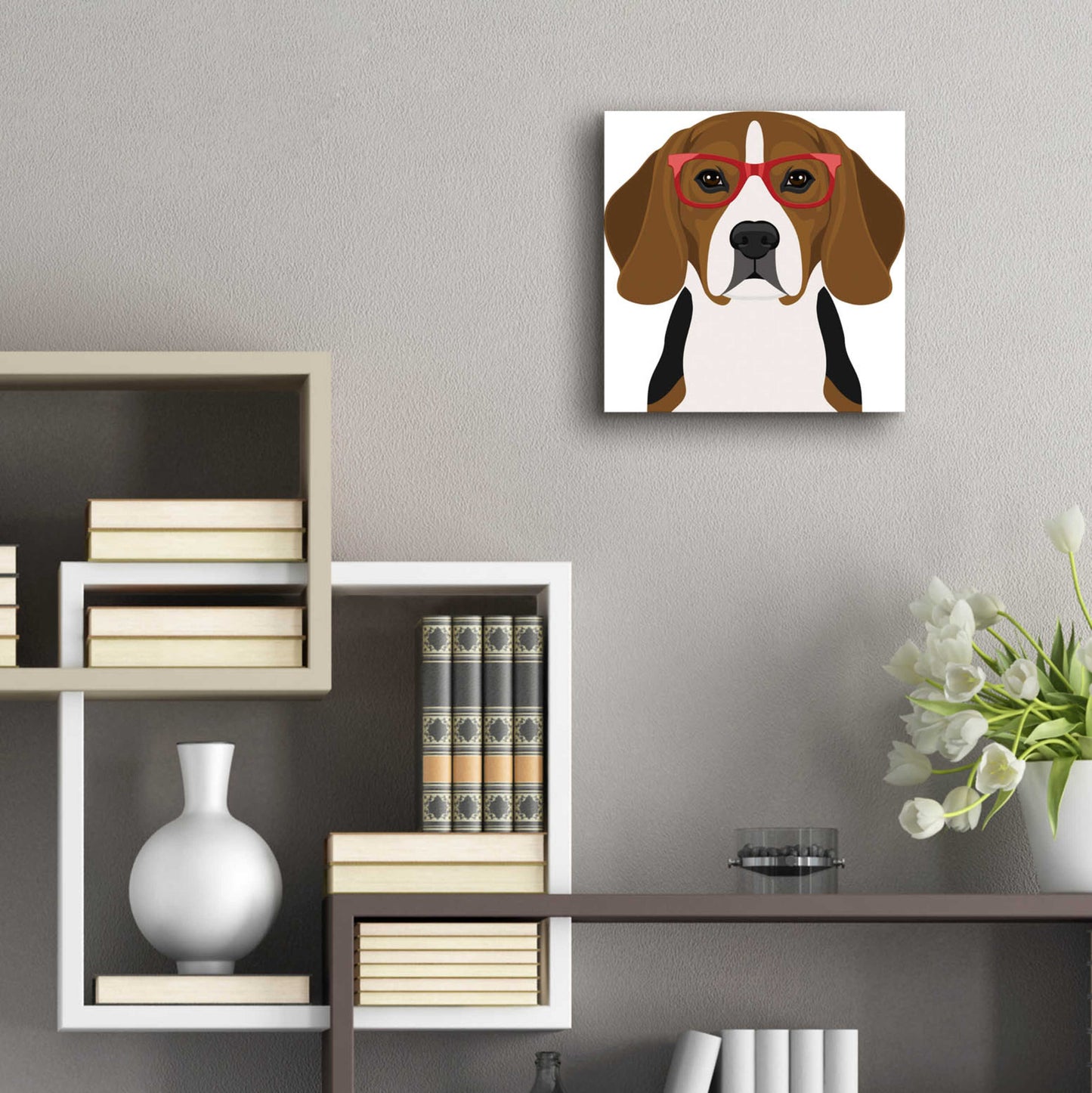 Epic Art 'Beagle Wearing Hipster Glasses 2' by Furbaby Affiliates, Acrylic Glass Wall Art,12x12