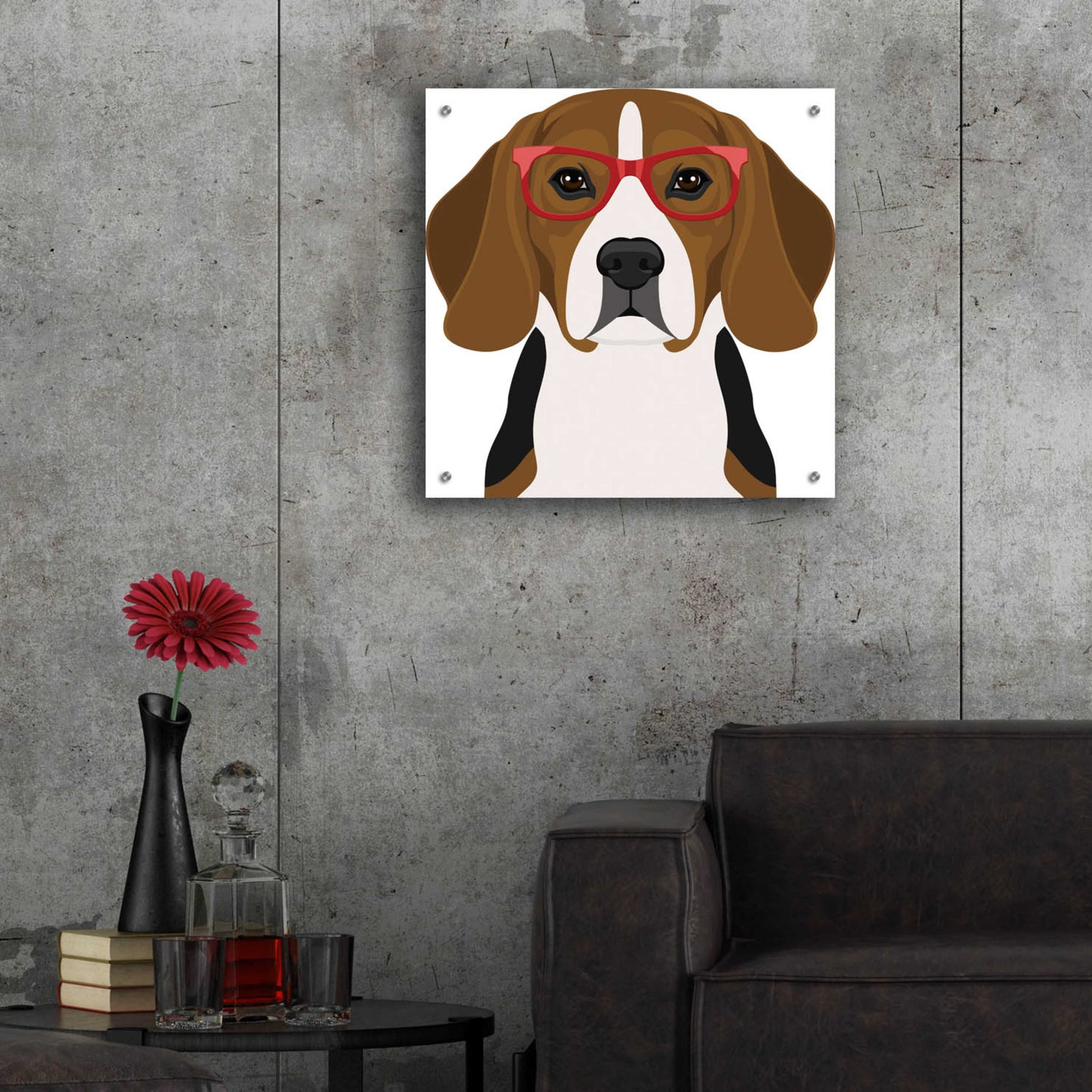 Epic Art 'Beagle Wearing Hipster Glasses 2' by Furbaby Affiliates, Acrylic Glass Wall Art,24x24