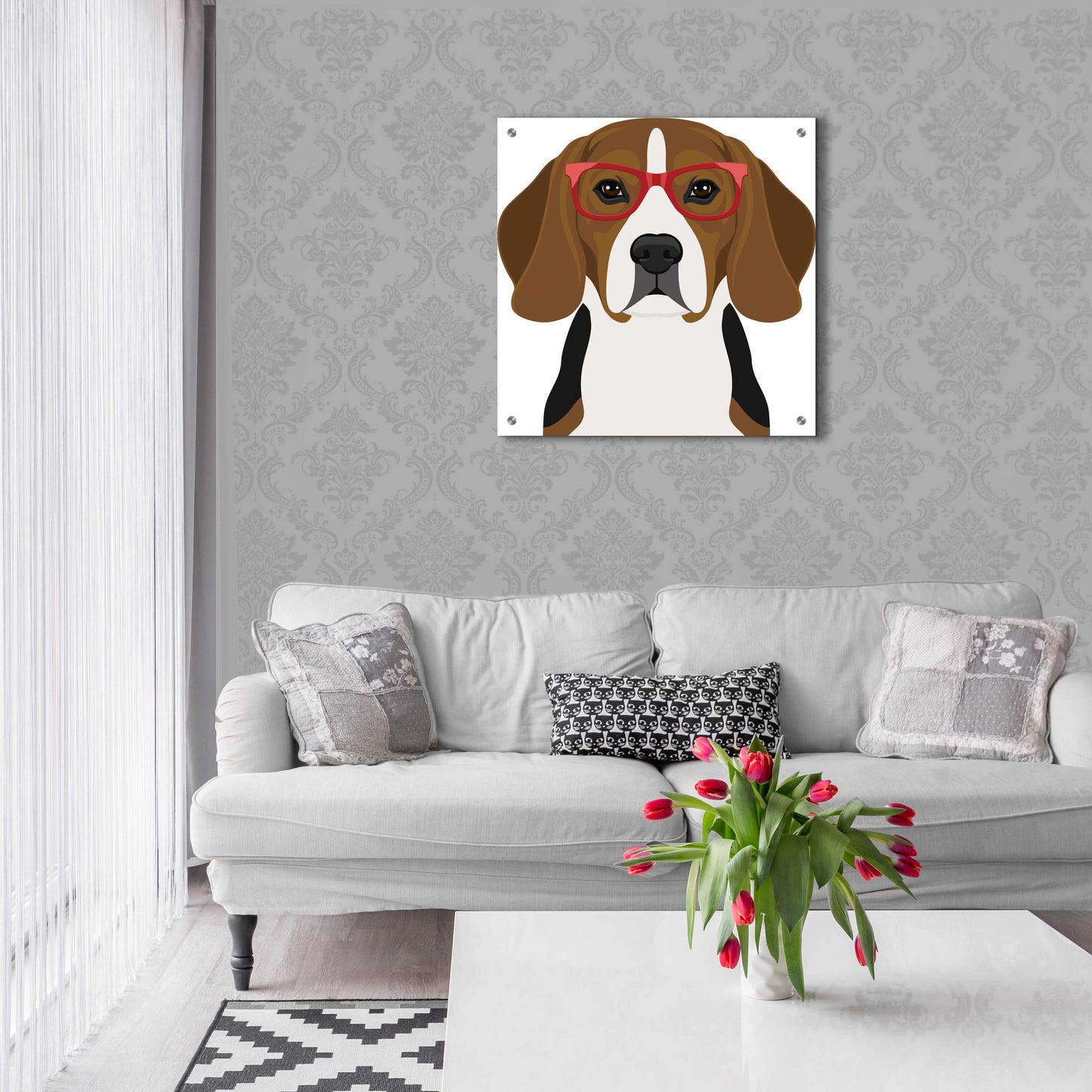 Epic Art 'Beagle Wearing Hipster Glasses 2' by Furbaby Affiliates, Acrylic Glass Wall Art,24x24