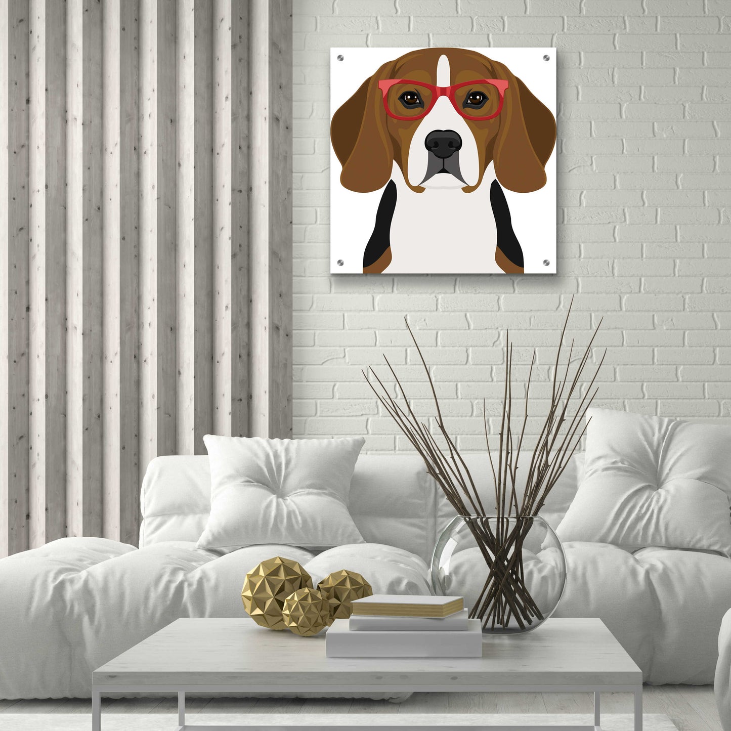 Epic Art 'Beagle Wearing Hipster Glasses 2' by Furbaby Affiliates, Acrylic Glass Wall Art,24x24