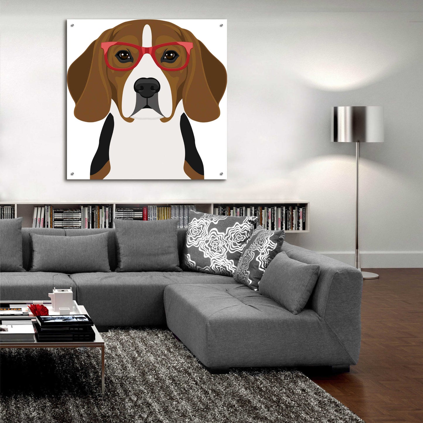 Epic Art 'Beagle Wearing Hipster Glasses 2' by Furbaby Affiliates, Acrylic Glass Wall Art,36x36