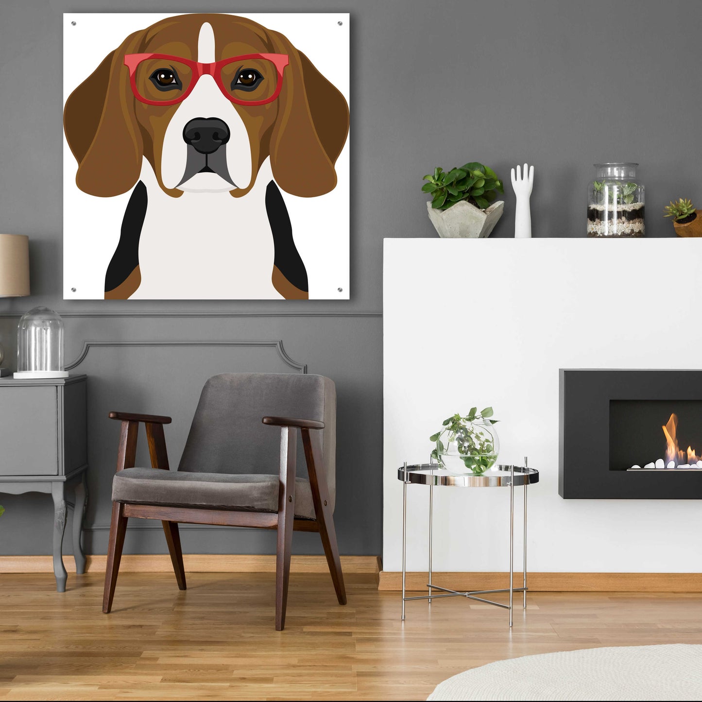 Epic Art 'Beagle Wearing Hipster Glasses 2' by Furbaby Affiliates, Acrylic Glass Wall Art,36x36