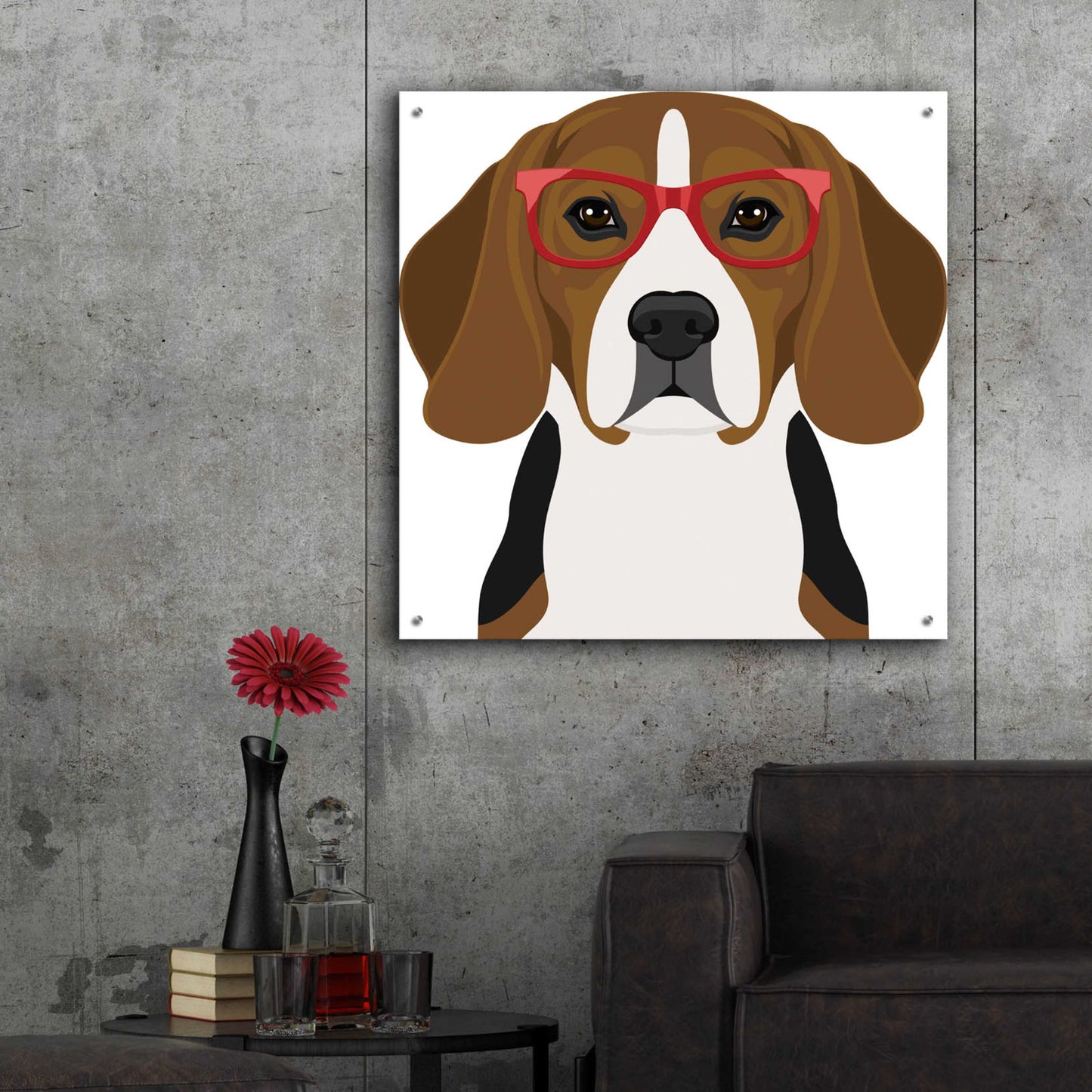 Epic Art 'Beagle Wearing Hipster Glasses 2' by Furbaby Affiliates, Acrylic Glass Wall Art,36x36