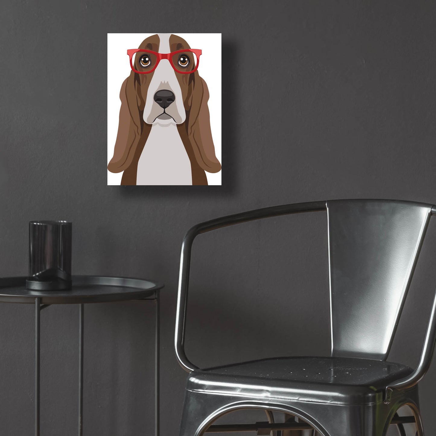 Epic Art 'Basset Hound Wearing Hipster Glasses' by Olga and Alexey Drozdov, Acrylic Glass Wall Art,12x16