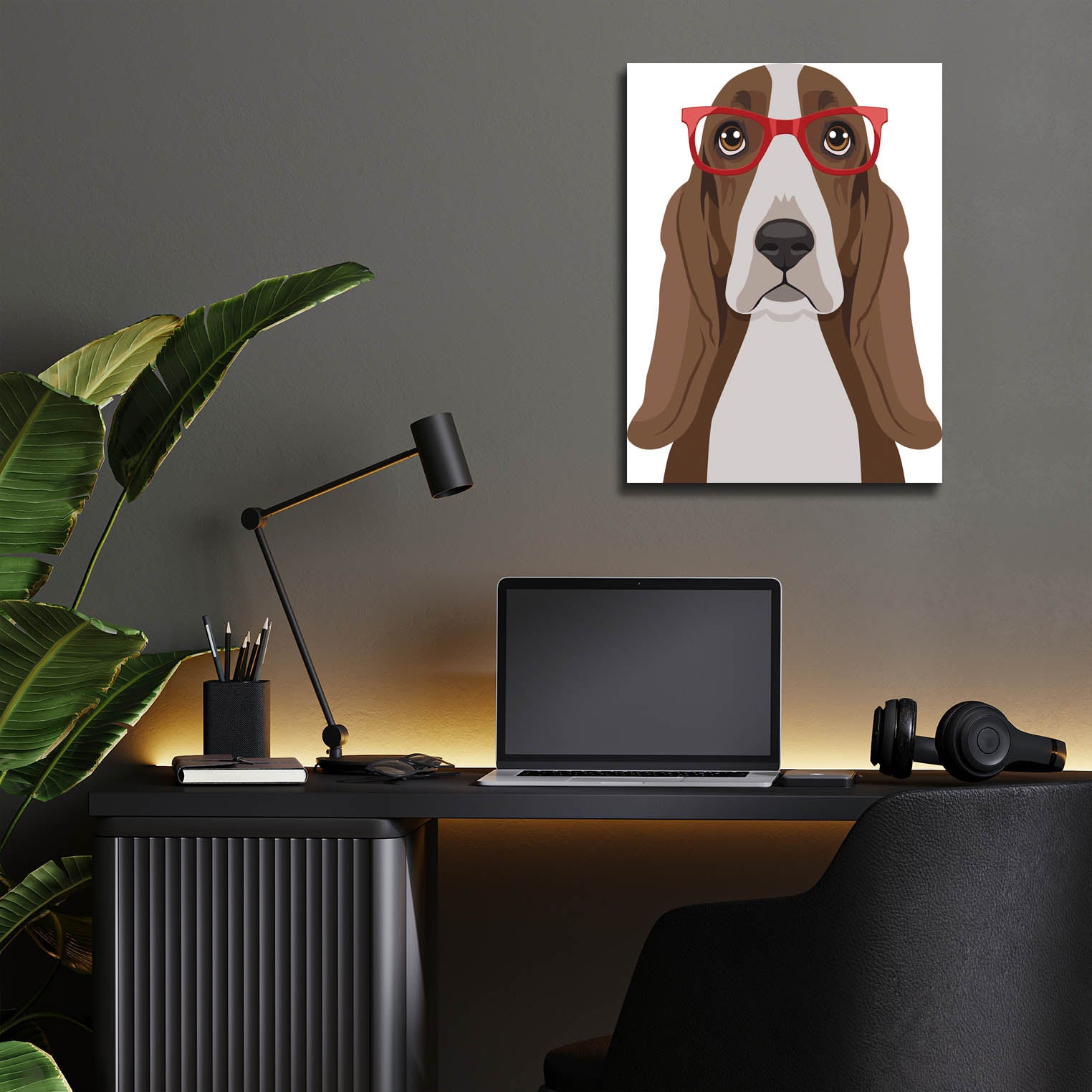 Epic Art 'Basset Hound Wearing Hipster Glasses' by Olga and Alexey Drozdov, Acrylic Glass Wall Art,12x16