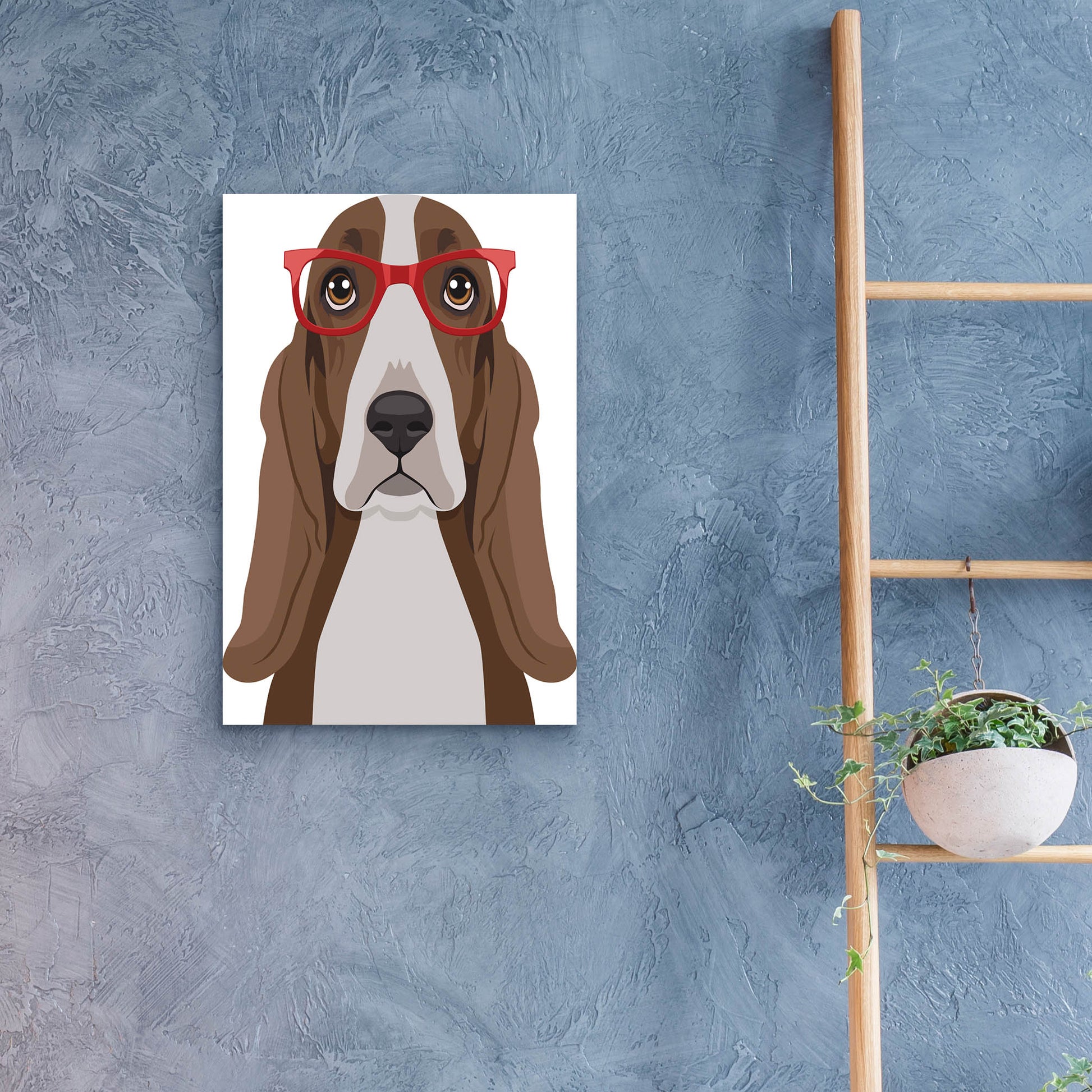 Epic Art 'Basset Hound Wearing Hipster Glasses' by Olga and Alexey Drozdov, Acrylic Glass Wall Art,16x24