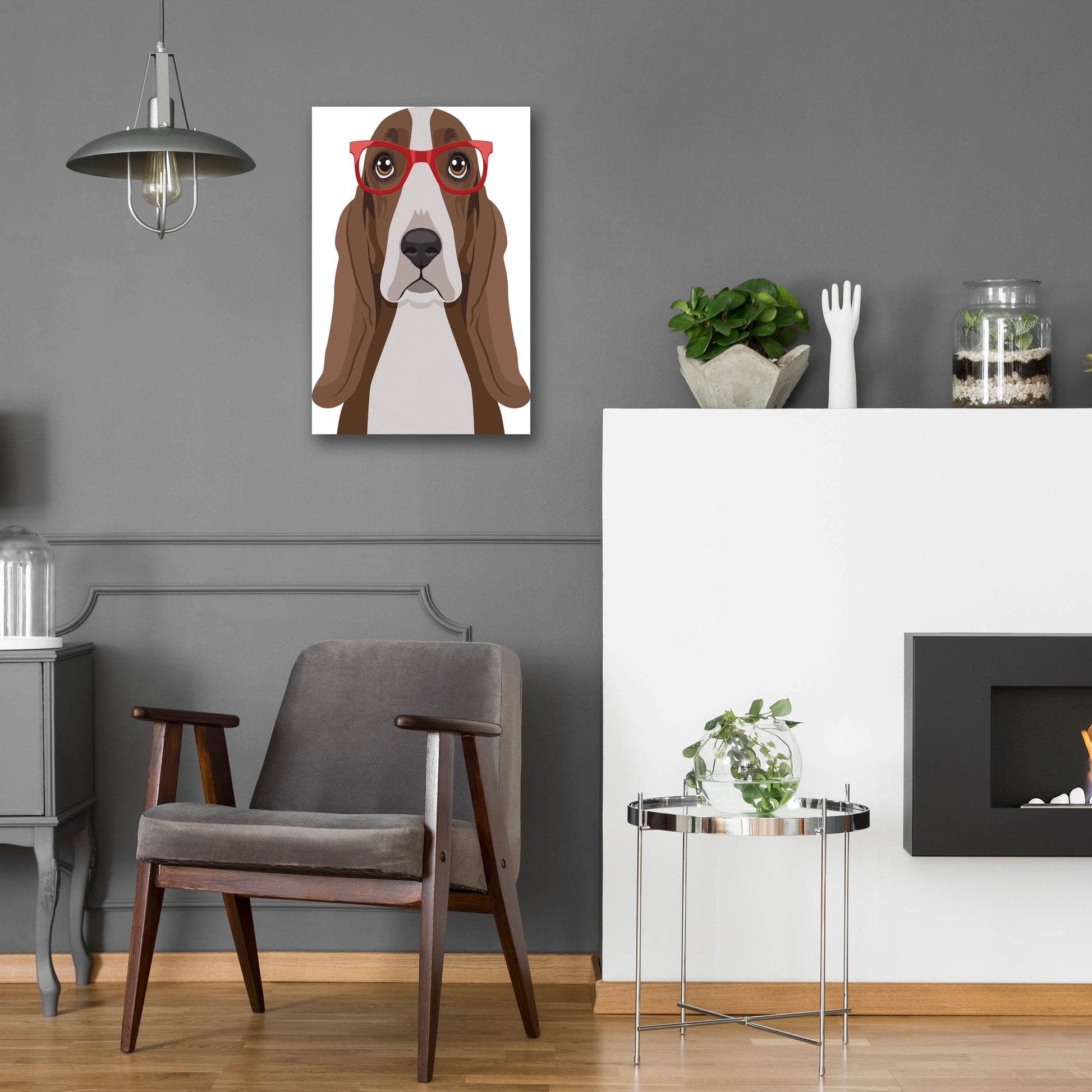 Epic Art 'Basset Hound Wearing Hipster Glasses' by Olga and Alexey Drozdov, Acrylic Glass Wall Art,16x24