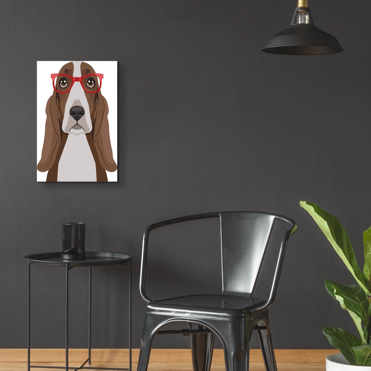 Epic Art 'Basset Hound Wearing Hipster Glasses' by Olga and Alexey Drozdov, Acrylic Glass Wall Art,16x24