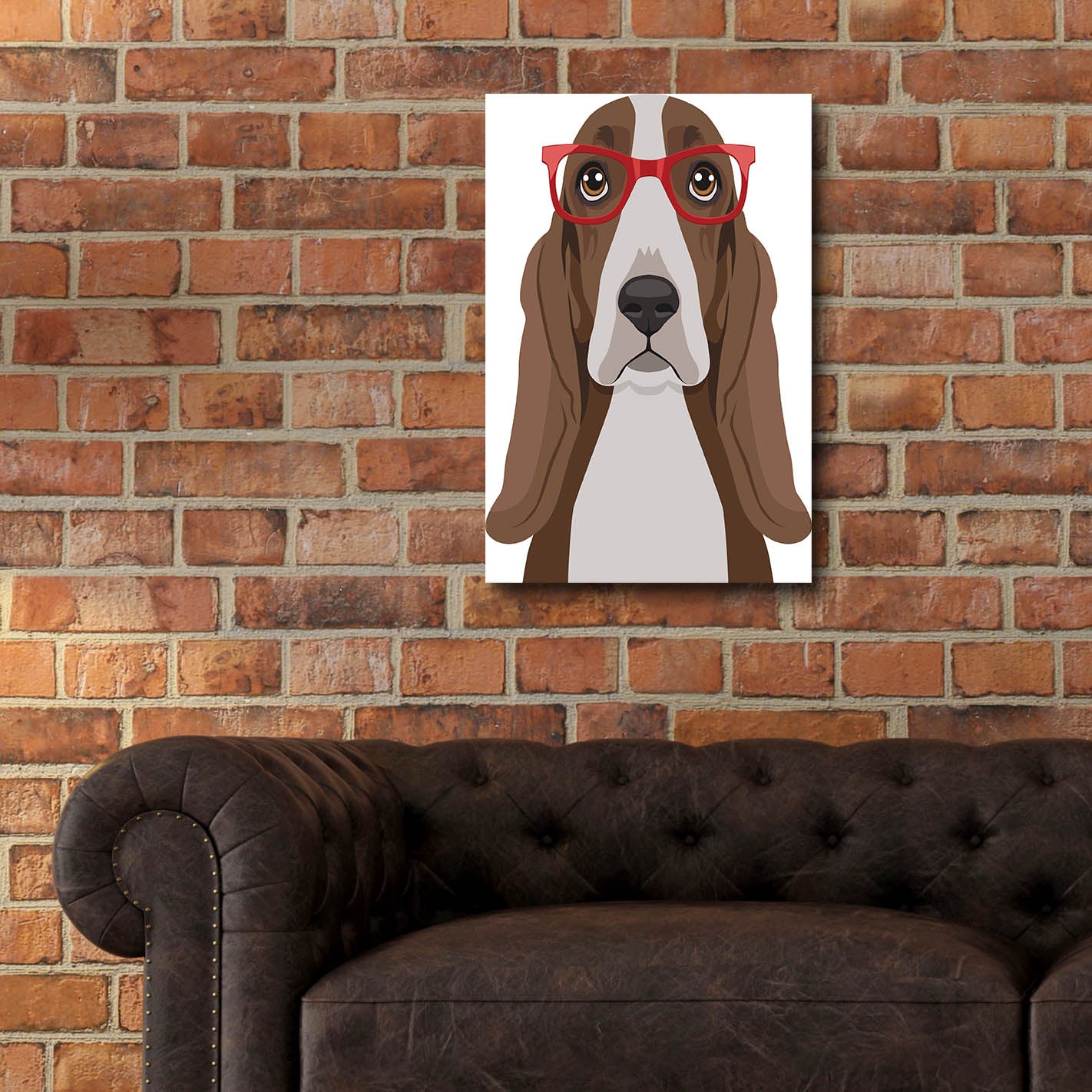 Epic Art 'Basset Hound Wearing Hipster Glasses' by Olga and Alexey Drozdov, Acrylic Glass Wall Art,16x24