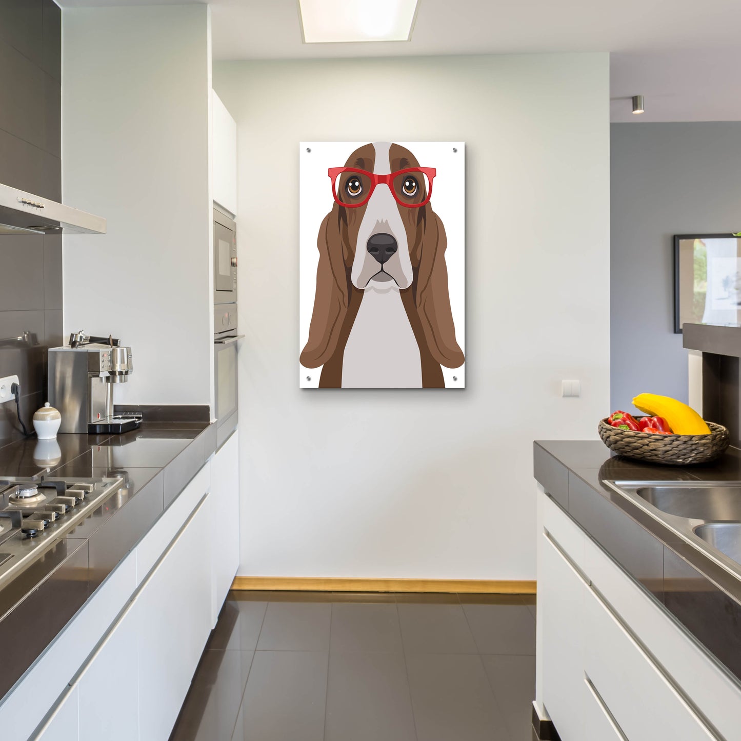 Epic Art 'Basset Hound Wearing Hipster Glasses' by Olga and Alexey Drozdov, Acrylic Glass Wall Art,24x36