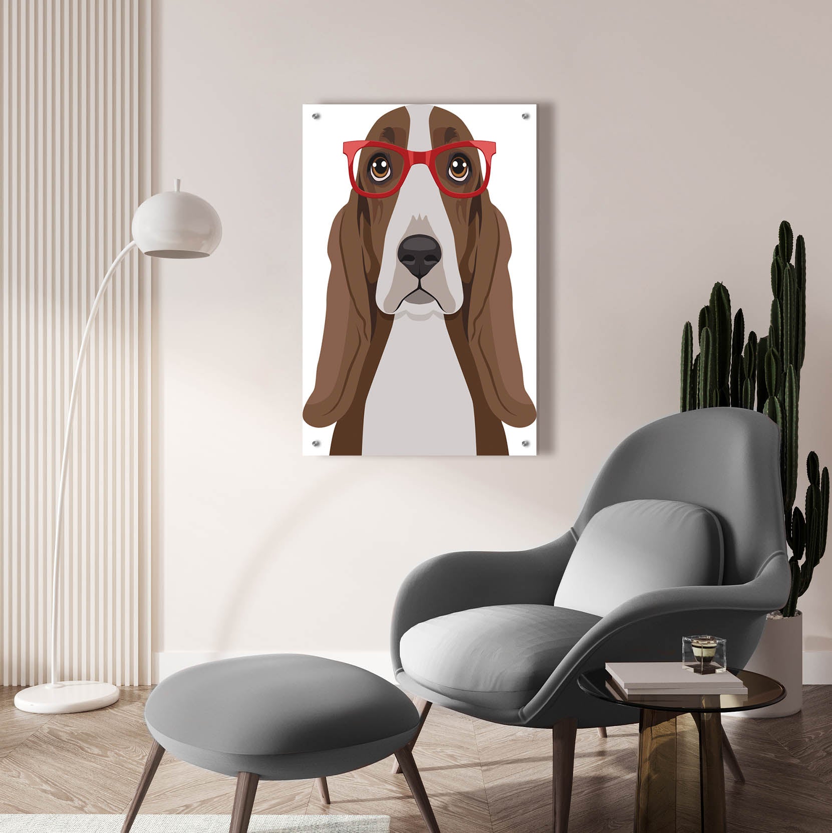 Epic Art 'Basset Hound Wearing Hipster Glasses' by Olga and Alexey Drozdov, Acrylic Glass Wall Art,24x36