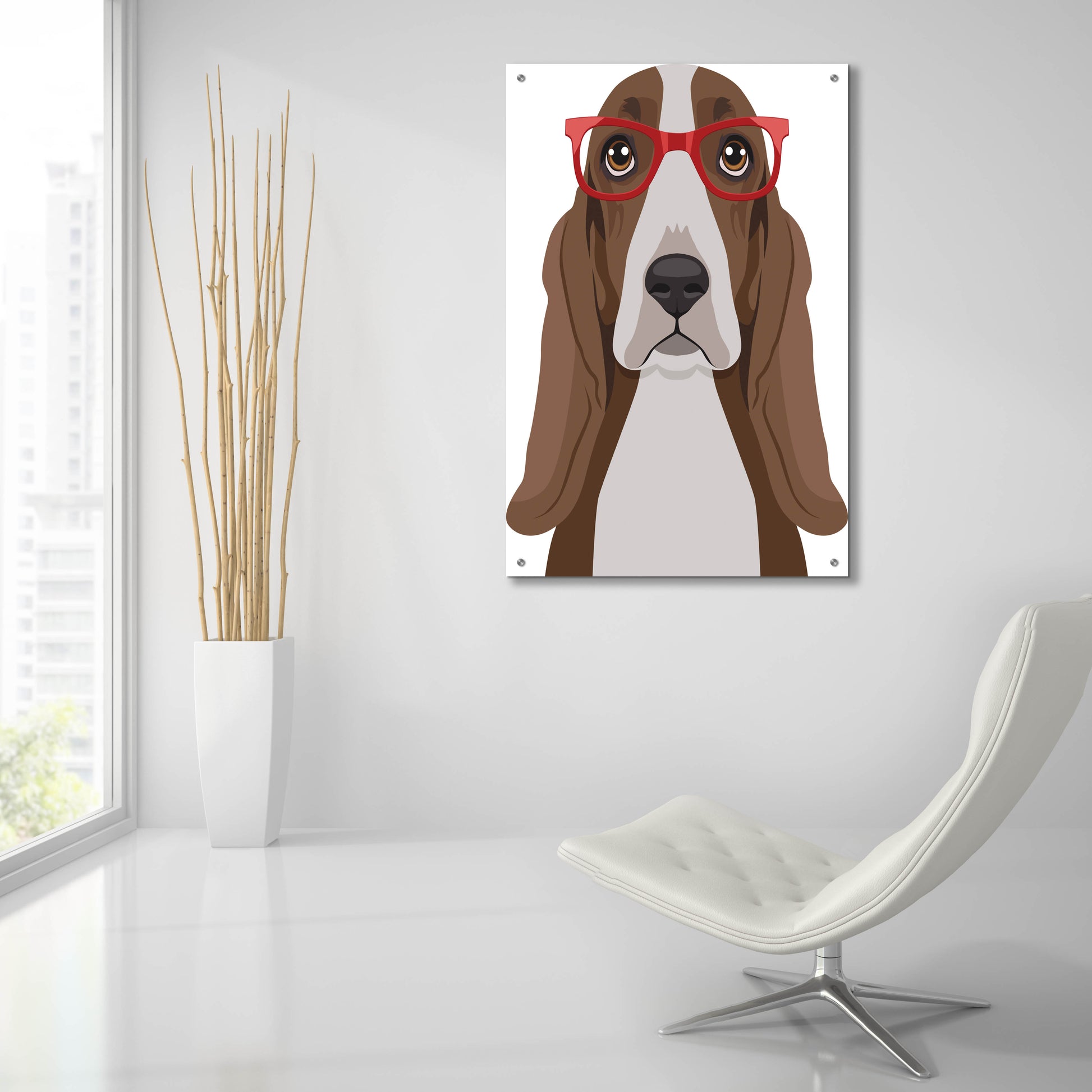 Epic Art 'Basset Hound Wearing Hipster Glasses' by Olga and Alexey Drozdov, Acrylic Glass Wall Art,24x36