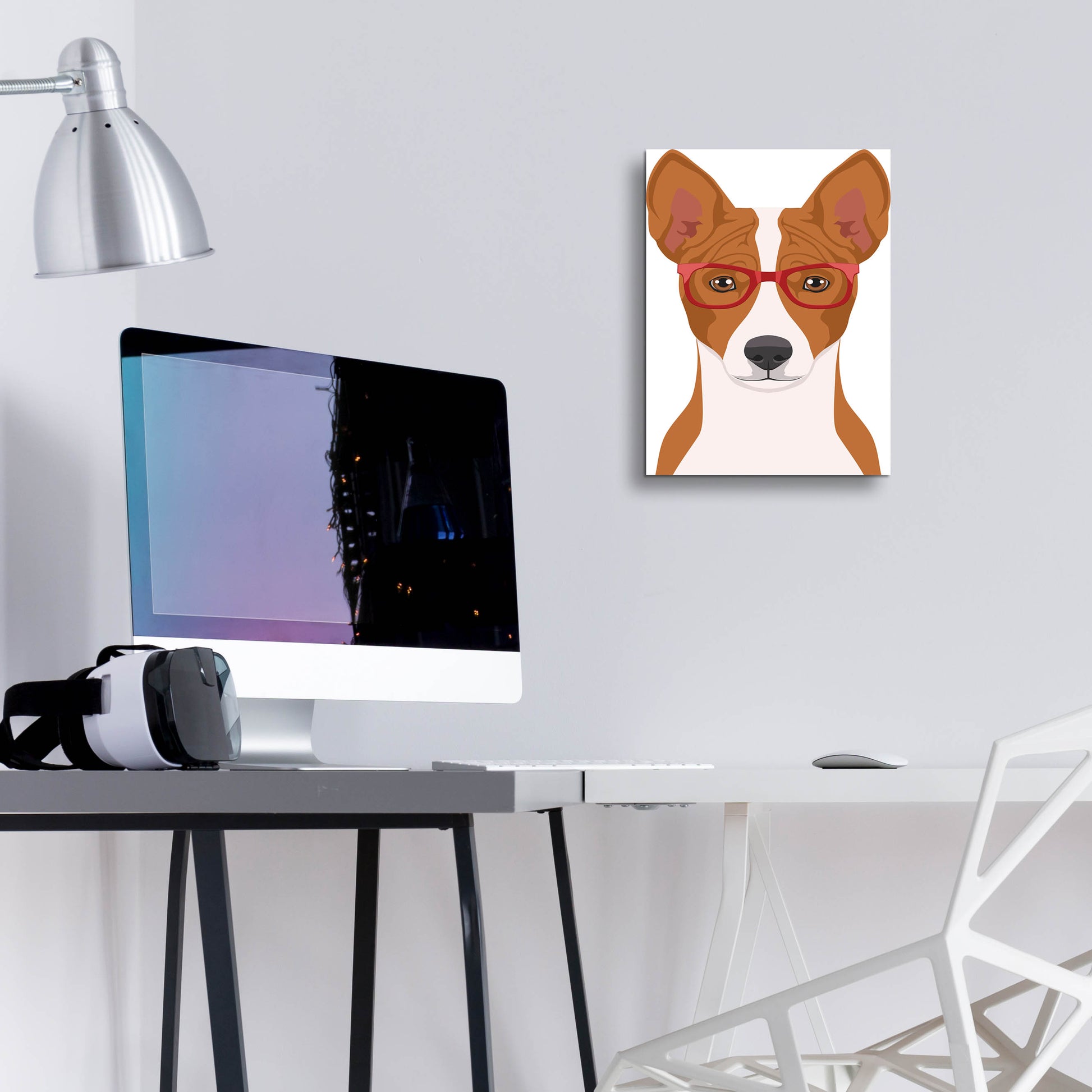 Epic Art 'Basenji Wearing Hipster Glasses' by Olga and Alexey Drozdov, Acrylic Glass Wall Art,12x16