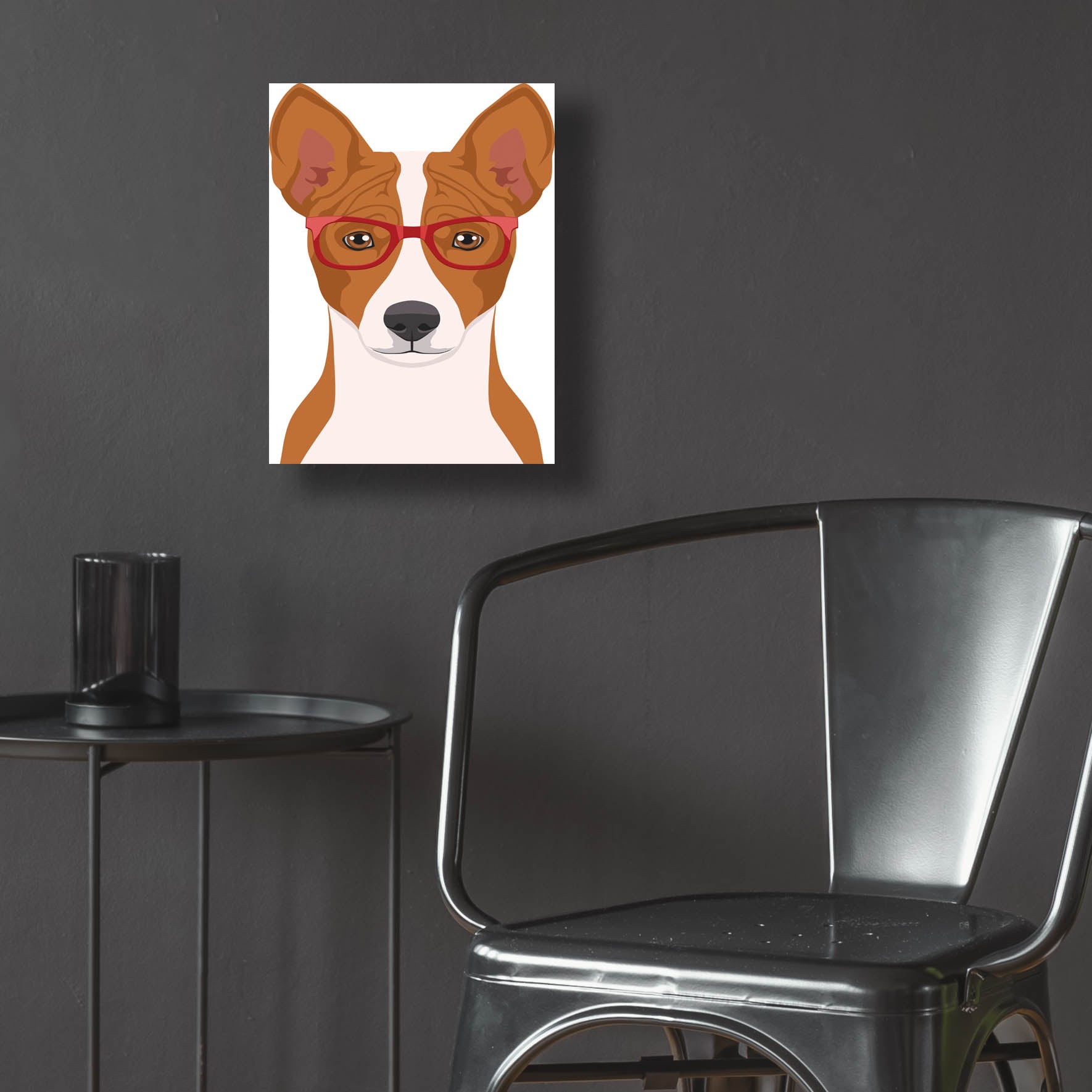 Epic Art 'Basenji Wearing Hipster Glasses' by Olga and Alexey Drozdov, Acrylic Glass Wall Art,12x16