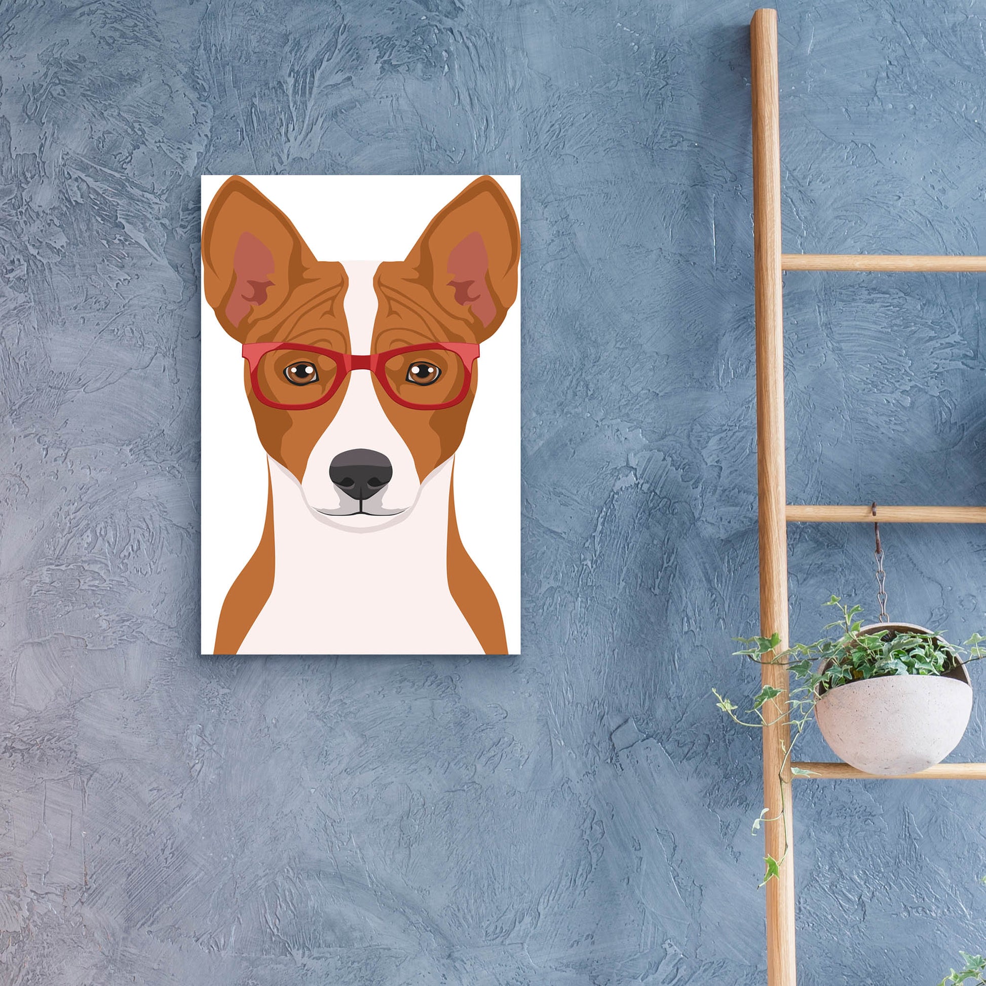 Epic Art 'Basenji Wearing Hipster Glasses' by Olga and Alexey Drozdov, Acrylic Glass Wall Art,16x24