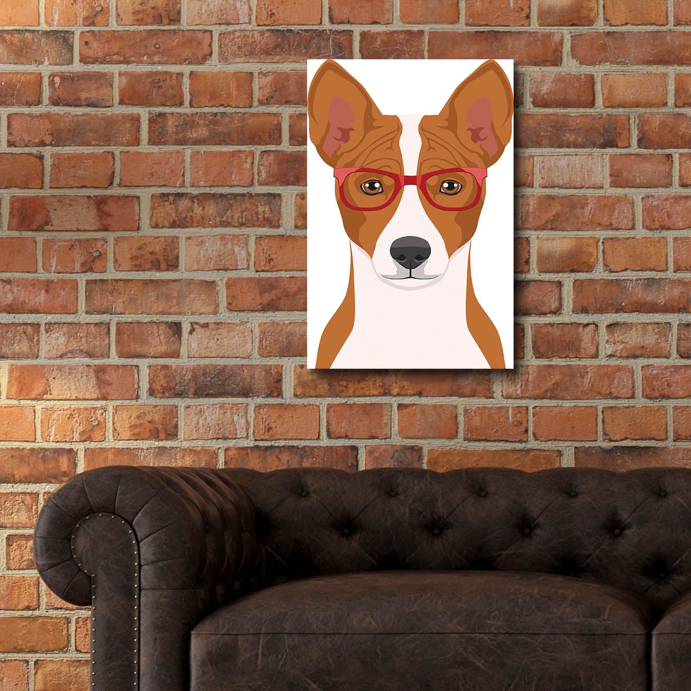 Epic Art 'Basenji Wearing Hipster Glasses' by Olga and Alexey Drozdov, Acrylic Glass Wall Art,16x24