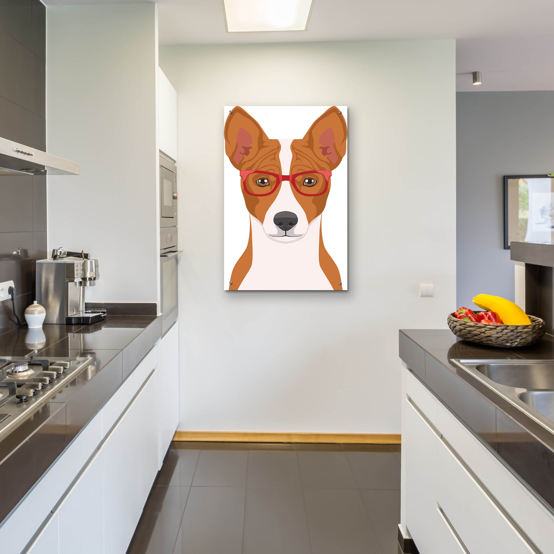 Epic Art 'Basenji Wearing Hipster Glasses' by Olga and Alexey Drozdov, Acrylic Glass Wall Art,24x36