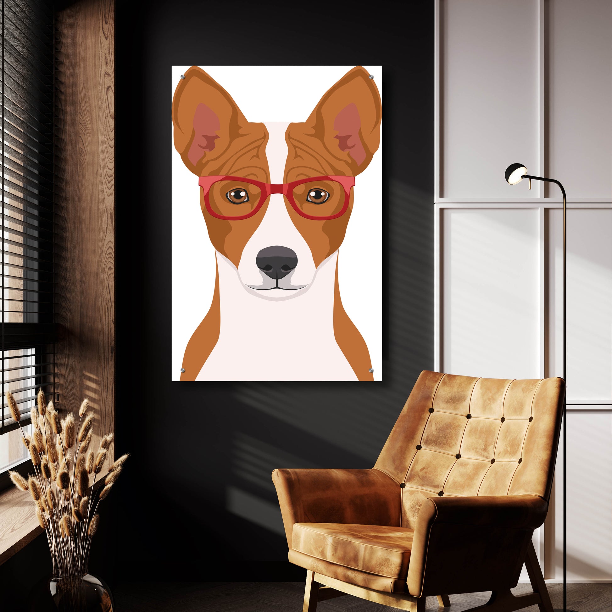 Epic Art 'Basenji Wearing Hipster Glasses' by Olga and Alexey Drozdov, Acrylic Glass Wall Art,24x36