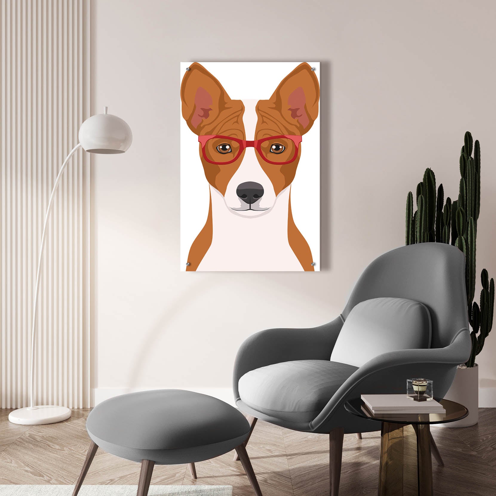 Epic Art 'Basenji Wearing Hipster Glasses' by Olga and Alexey Drozdov, Acrylic Glass Wall Art,24x36