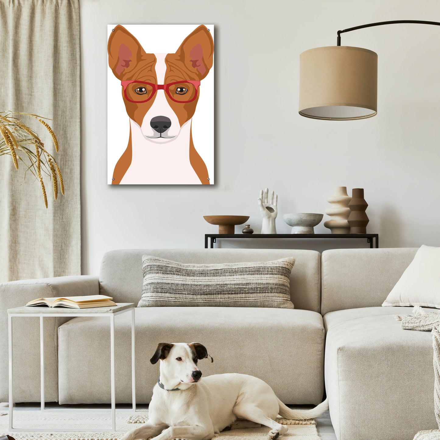 Epic Art 'Basenji Wearing Hipster Glasses' by Olga and Alexey Drozdov, Acrylic Glass Wall Art,24x36