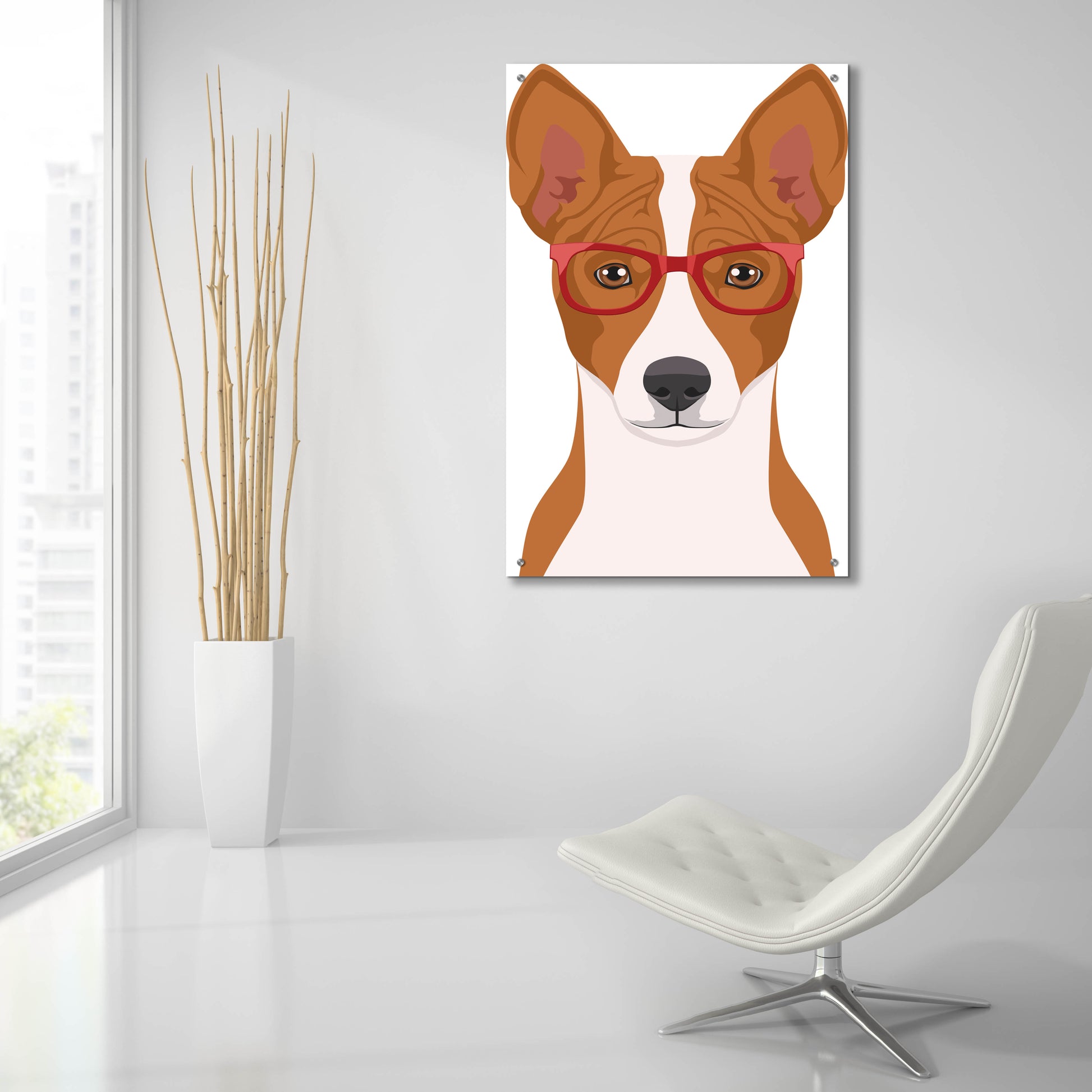 Epic Art 'Basenji Wearing Hipster Glasses' by Olga and Alexey Drozdov, Acrylic Glass Wall Art,24x36