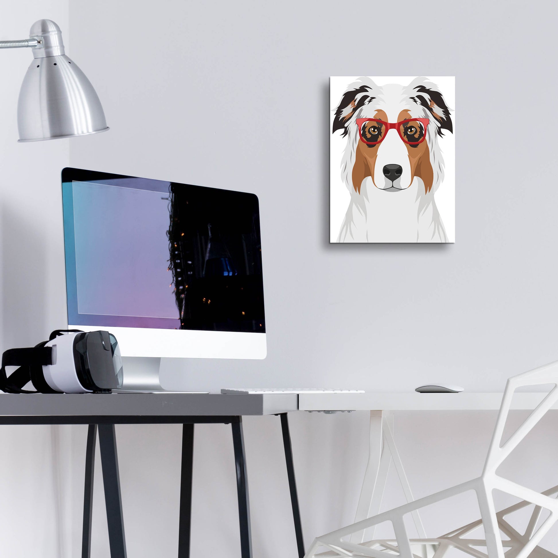 Epic Art 'Australian Shepherd Wearing Hipster Glasses' by Olga and Alexey Drozdov, Acrylic Glass Wall Art,12x16