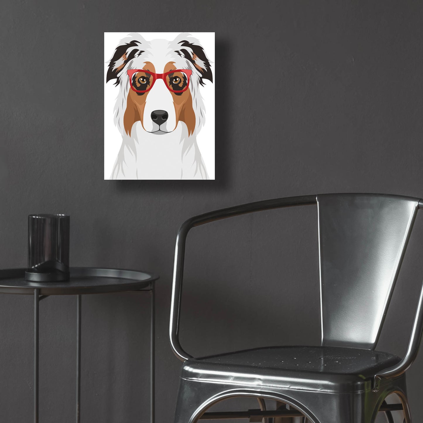 Epic Art 'Australian Shepherd Wearing Hipster Glasses' by Olga and Alexey Drozdov, Acrylic Glass Wall Art,12x16