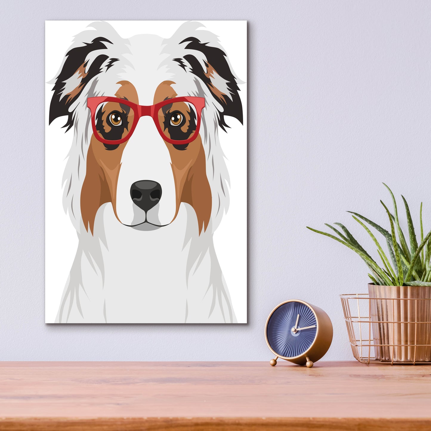 Epic Art 'Australian Shepherd Wearing Hipster Glasses' by Olga and Alexey Drozdov, Acrylic Glass Wall Art,12x16