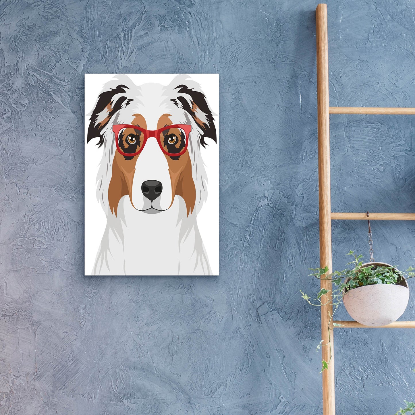 Epic Art 'Australian Shepherd Wearing Hipster Glasses' by Olga and Alexey Drozdov, Acrylic Glass Wall Art,16x24