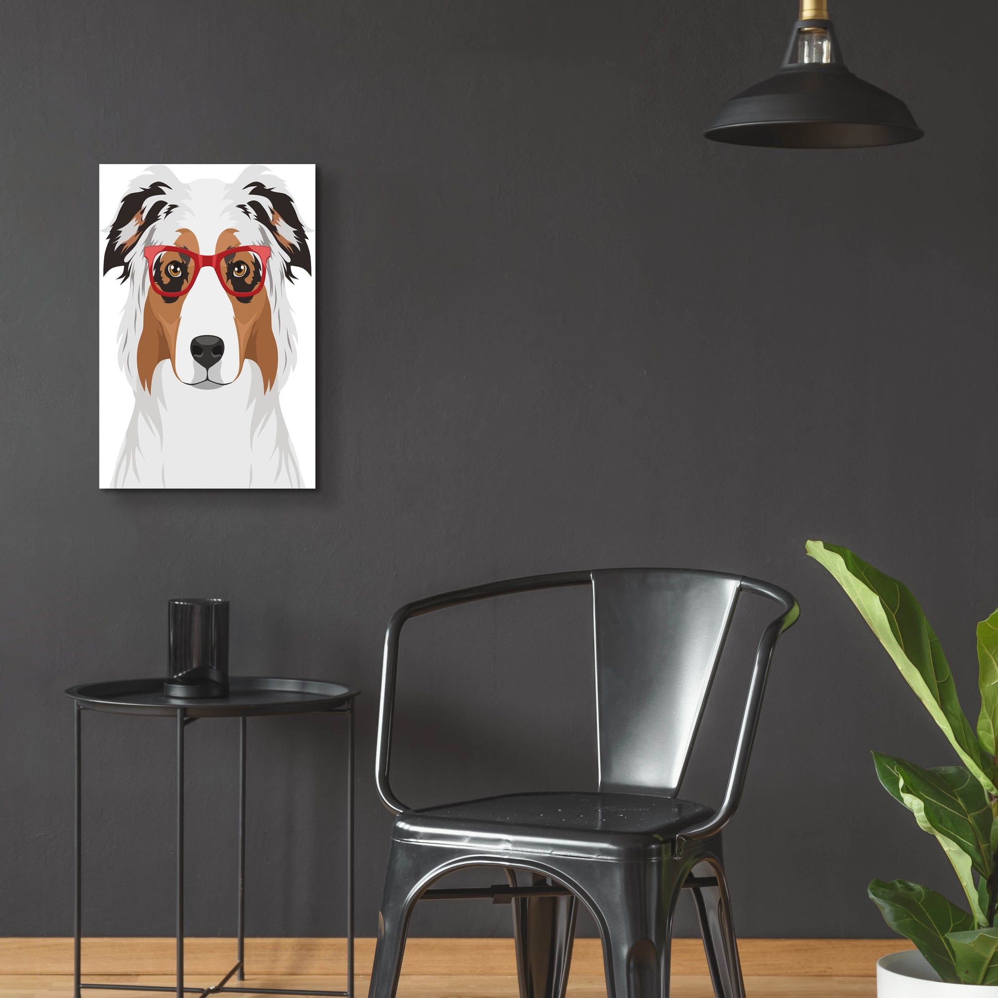 Epic Art 'Australian Shepherd Wearing Hipster Glasses' by Olga and Alexey Drozdov, Acrylic Glass Wall Art,16x24