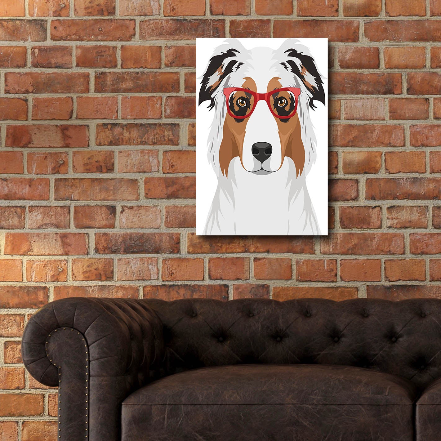 Epic Art 'Australian Shepherd Wearing Hipster Glasses' by Olga and Alexey Drozdov, Acrylic Glass Wall Art,16x24