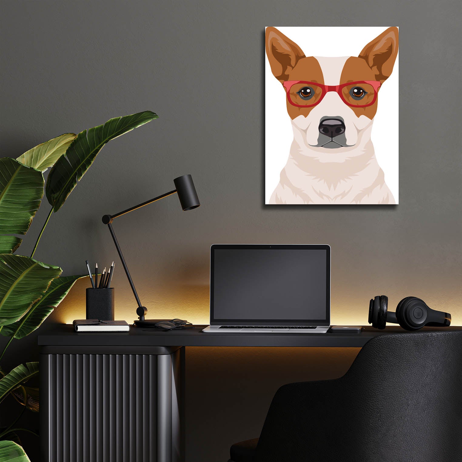 Epic Art 'Australian Cattle Dog Wearing Hipster Glasses' by Olga and Alexey Drozdov, Acrylic Glass Wall Art,12x16