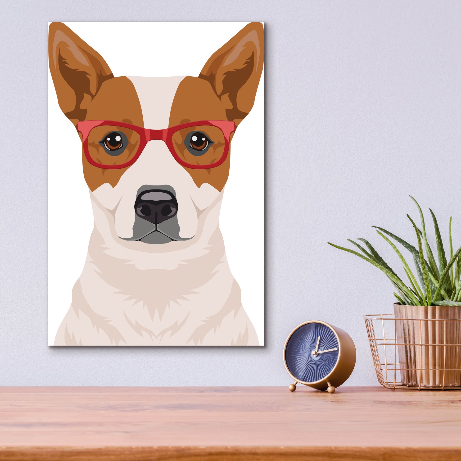 Epic Art 'Australian Cattle Dog Wearing Hipster Glasses' by Olga and Alexey Drozdov, Acrylic Glass Wall Art,12x16