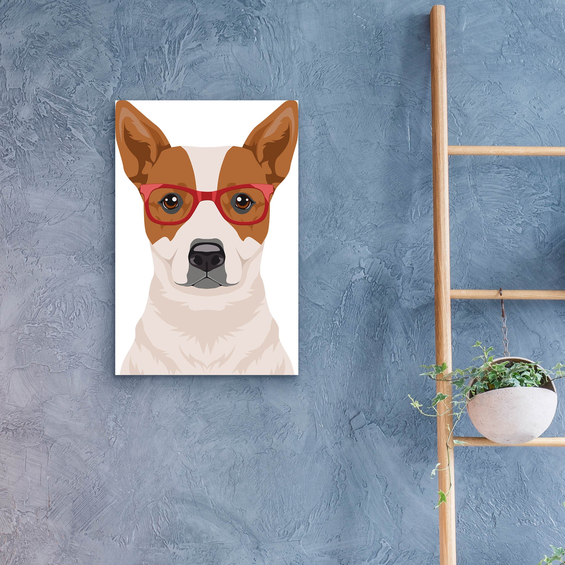 Epic Art 'Australian Cattle Dog Wearing Hipster Glasses' by Olga and Alexey Drozdov, Acrylic Glass Wall Art,16x24