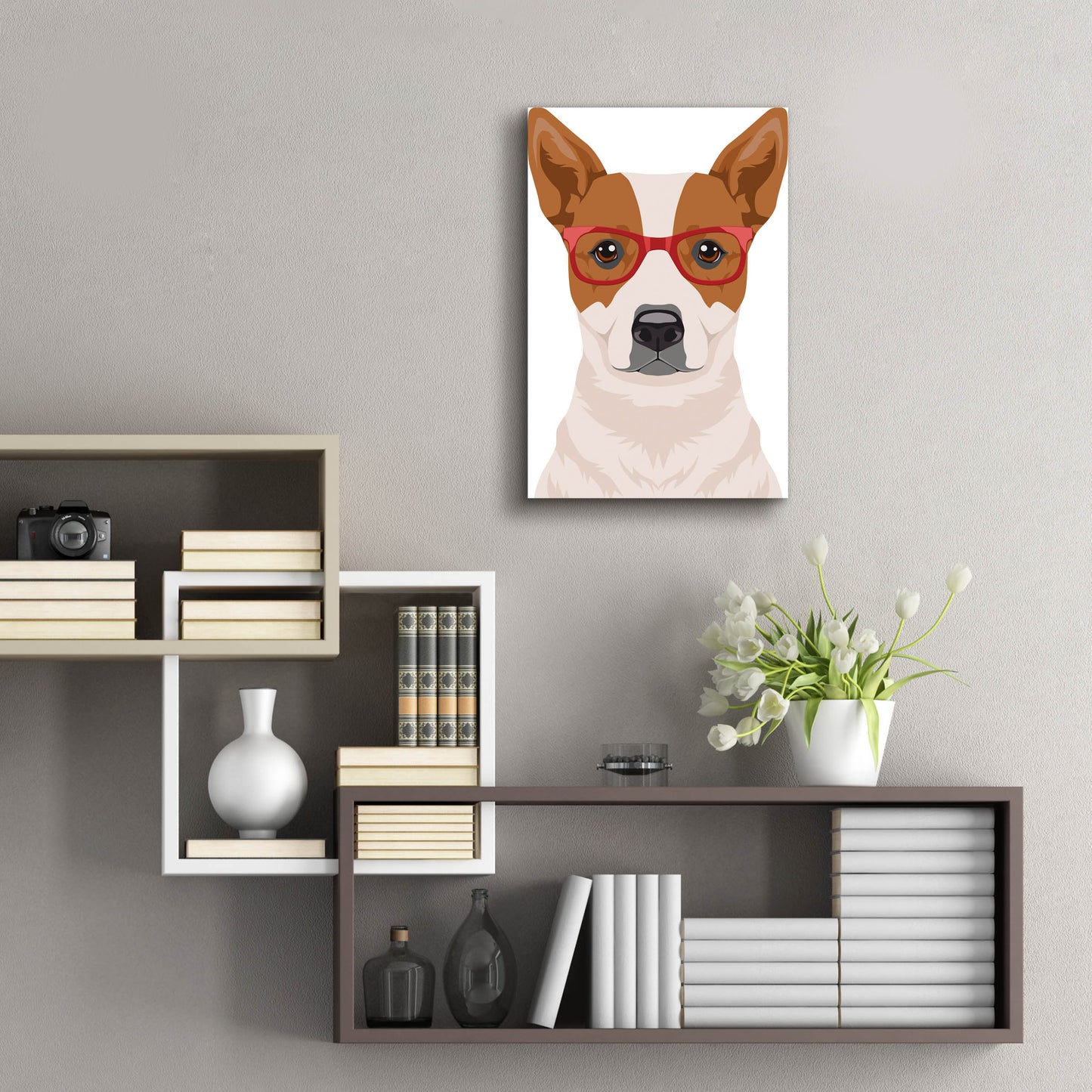 Epic Art 'Australian Cattle Dog Wearing Hipster Glasses' by Olga and Alexey Drozdov, Acrylic Glass Wall Art,16x24