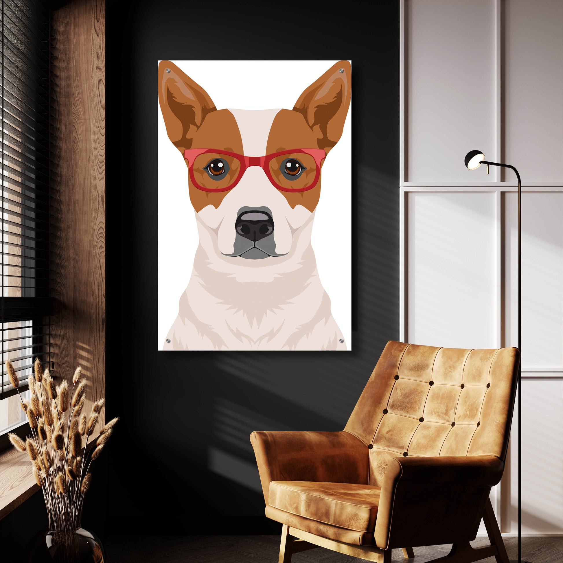 Epic Art 'Australian Cattle Dog Wearing Hipster Glasses' by Olga and Alexey Drozdov, Acrylic Glass Wall Art,24x36