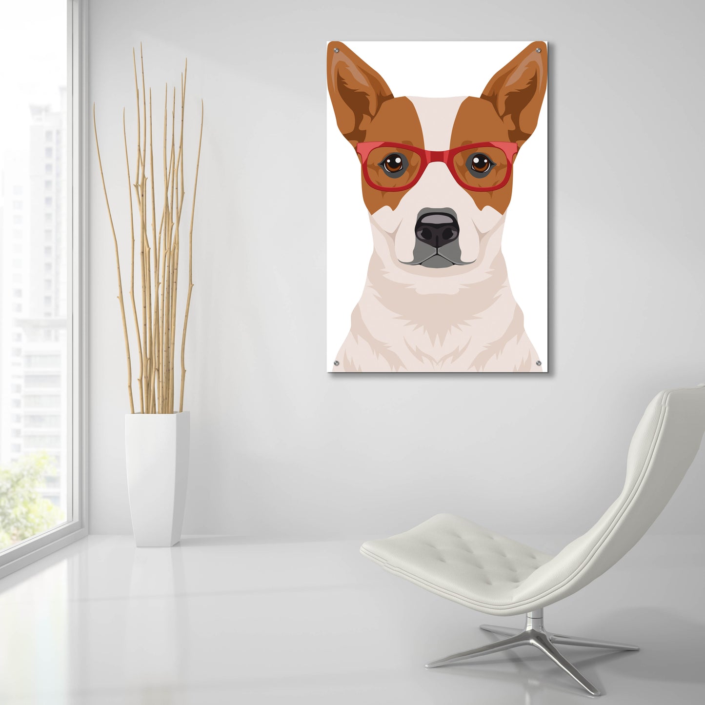 Epic Art 'Australian Cattle Dog Wearing Hipster Glasses' by Olga and Alexey Drozdov, Acrylic Glass Wall Art,24x36