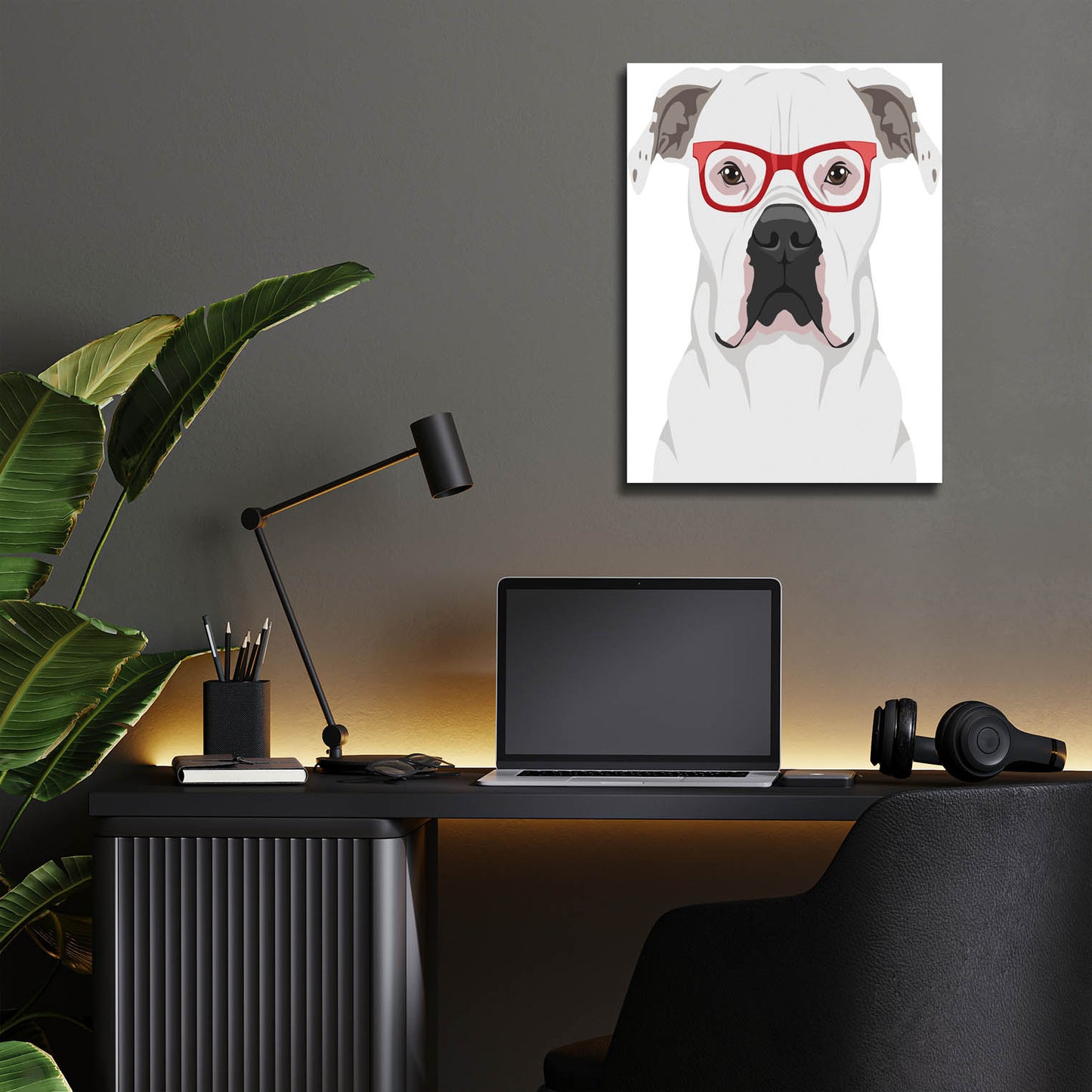 Epic Art 'American Bulldog Wearing Hipster Glasses' by Olga and Alexey Drozdov, Acrylic Glass Wall Art,12x16