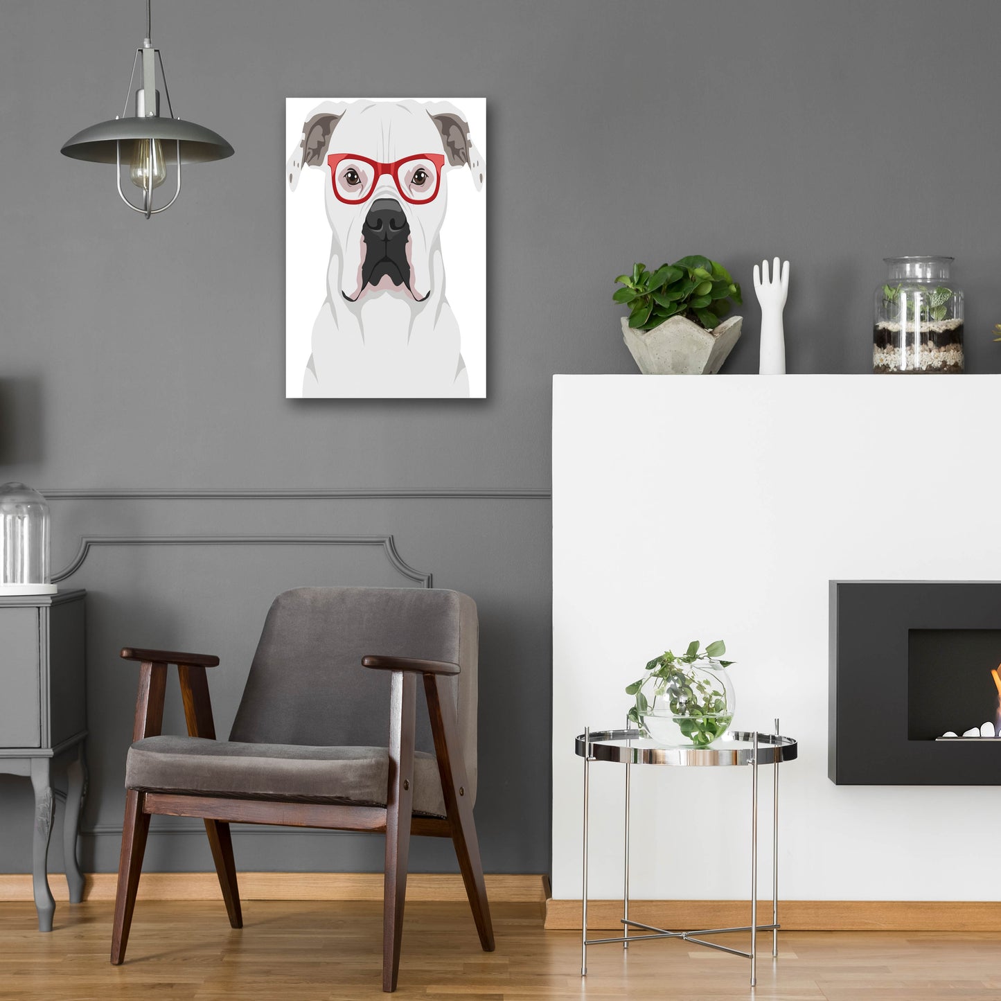 Epic Art 'American Bulldog Wearing Hipster Glasses' by Olga and Alexey Drozdov, Acrylic Glass Wall Art,16x24