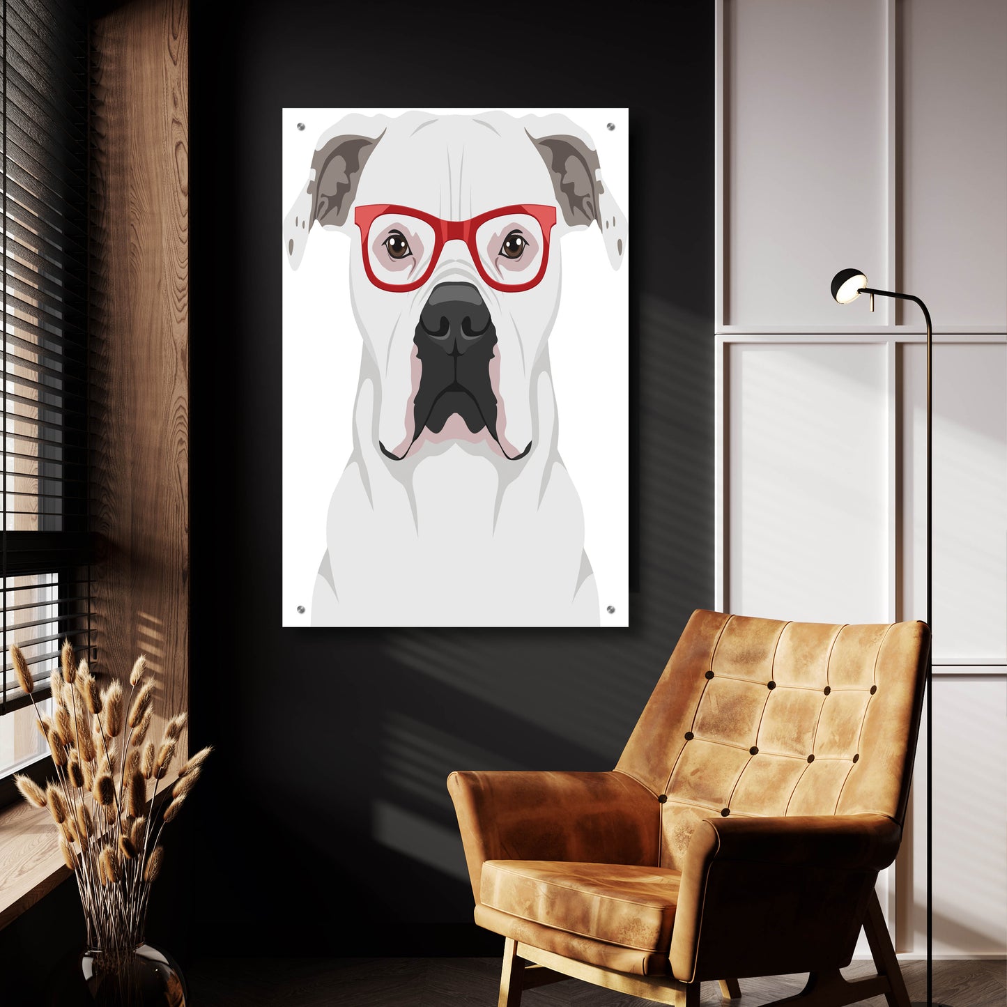 Epic Art 'American Bulldog Wearing Hipster Glasses' by Olga and Alexey Drozdov, Acrylic Glass Wall Art,24x36