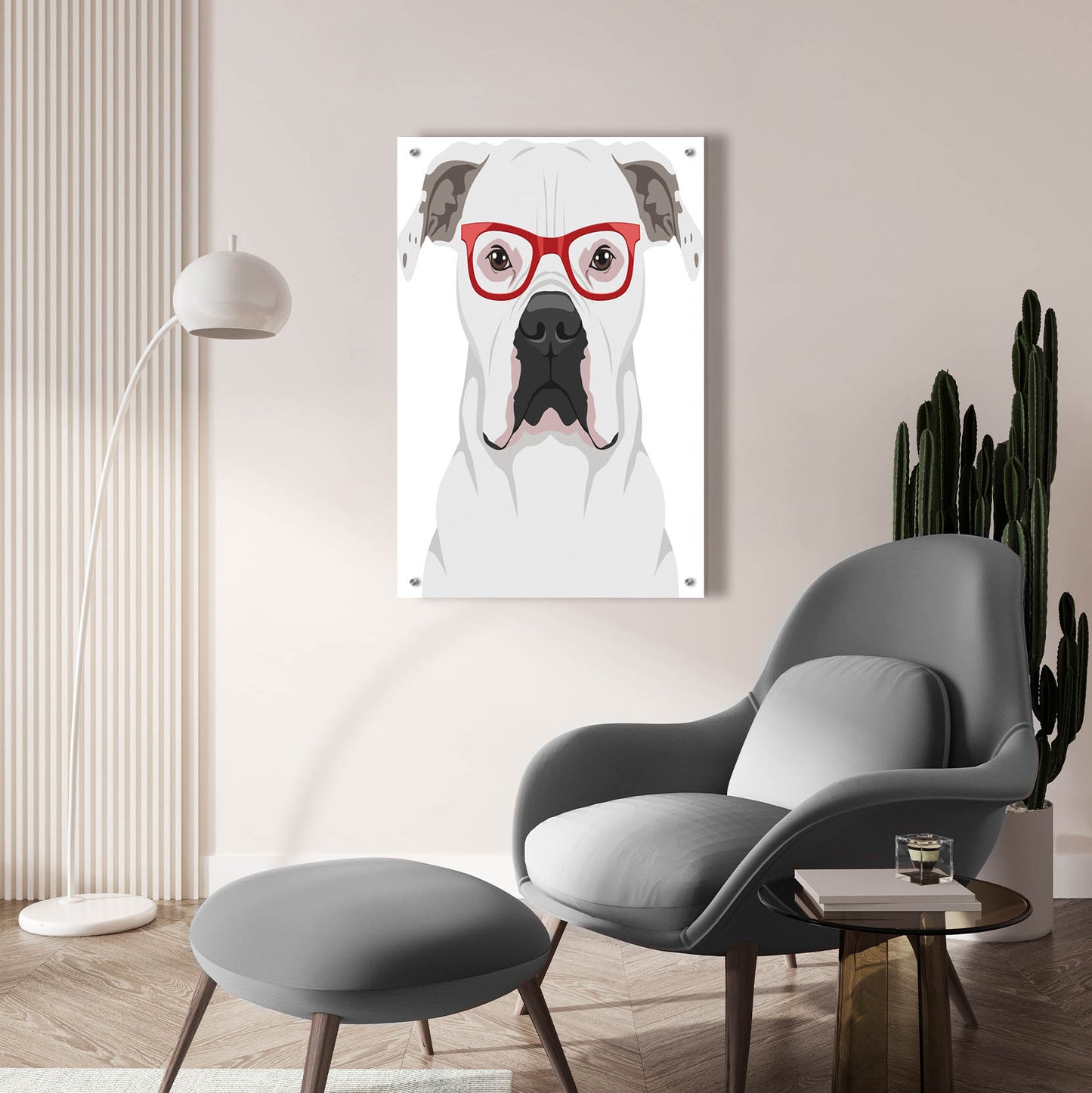 Epic Art 'American Bulldog Wearing Hipster Glasses' by Olga and Alexey Drozdov, Acrylic Glass Wall Art,24x36