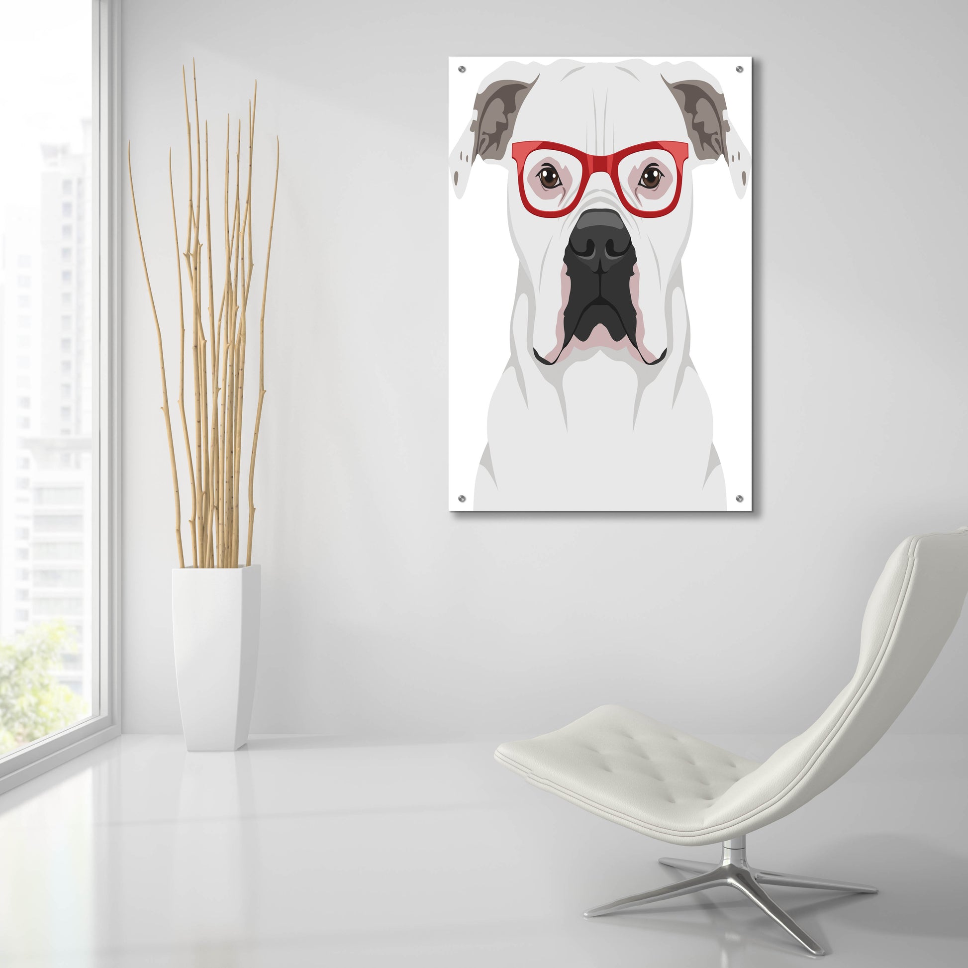 Epic Art 'American Bulldog Wearing Hipster Glasses' by Olga and Alexey Drozdov, Acrylic Glass Wall Art,24x36