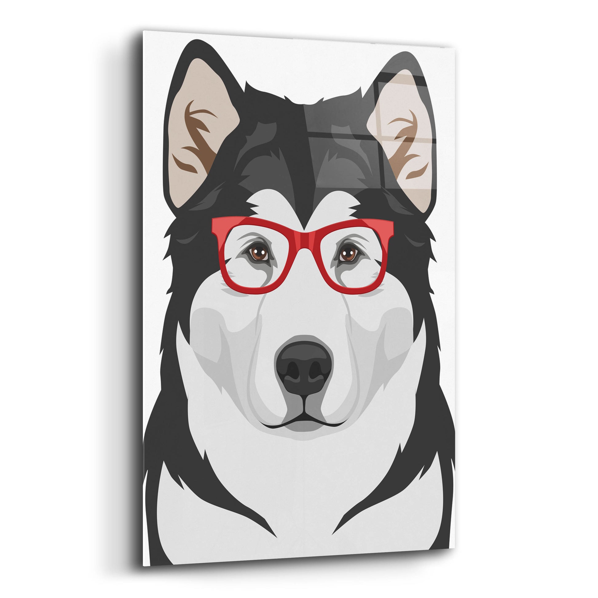 Epic Art 'Alaskan Malamute Wearing Hipster Glasses' by Olga and Alexey Drozdov, Acrylic Glass Wall Art,12x16